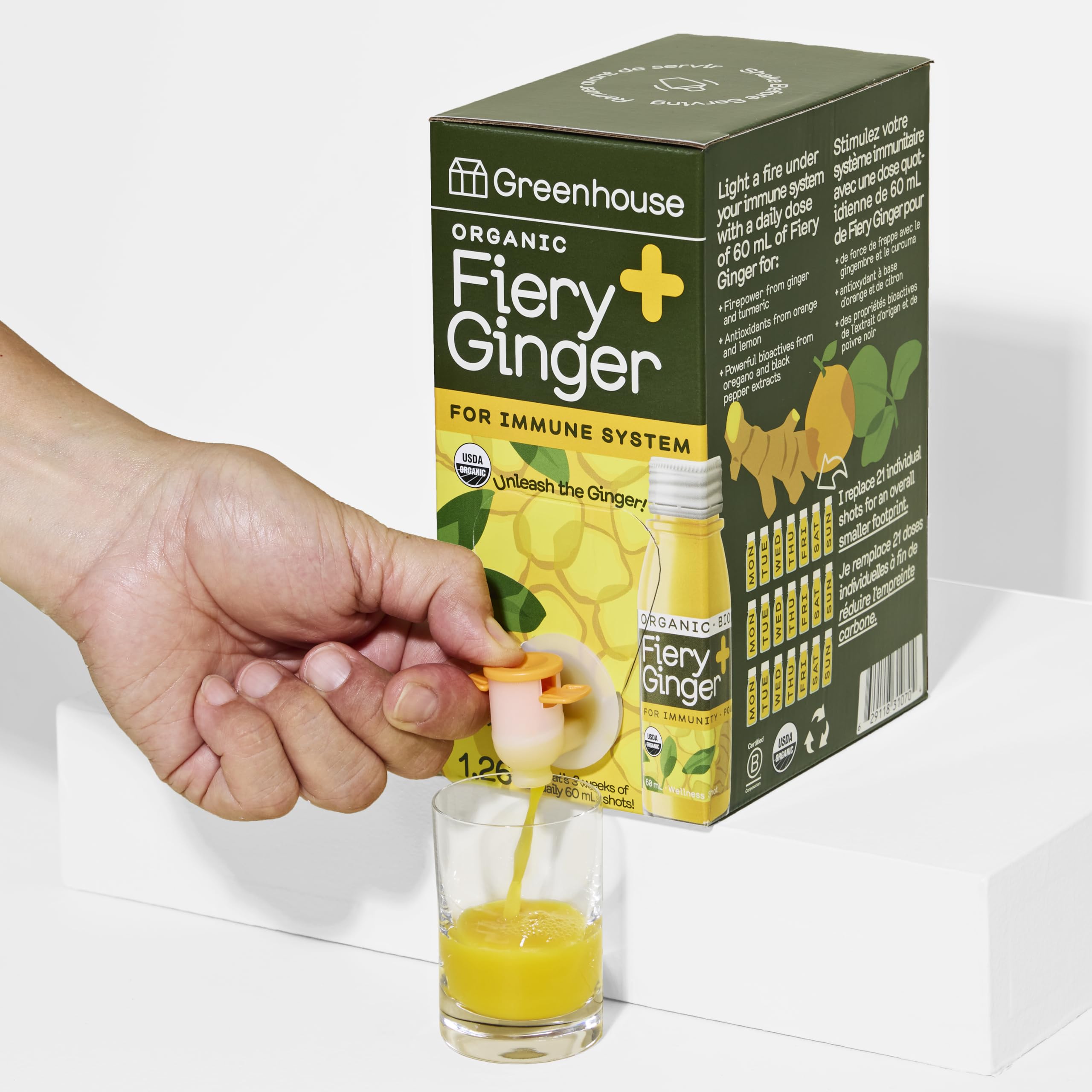 GREENHOUSE JUICE CO Shot Gingembre Épicé dans une pochette hermétique pratique pour démarrer la journée