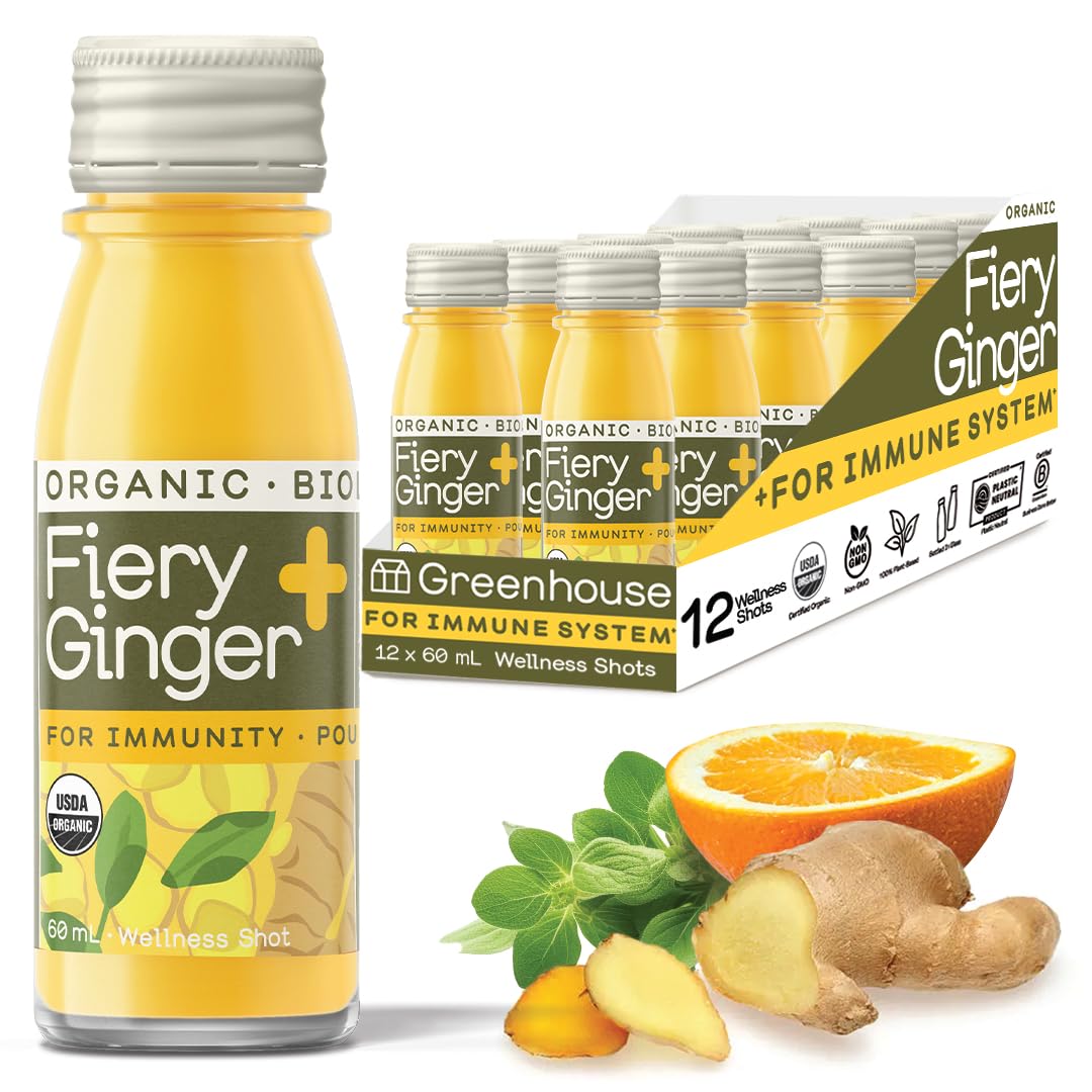 Greenhouse Juice Co. gingembre-curcuma gros plan, énergie naturelle possible