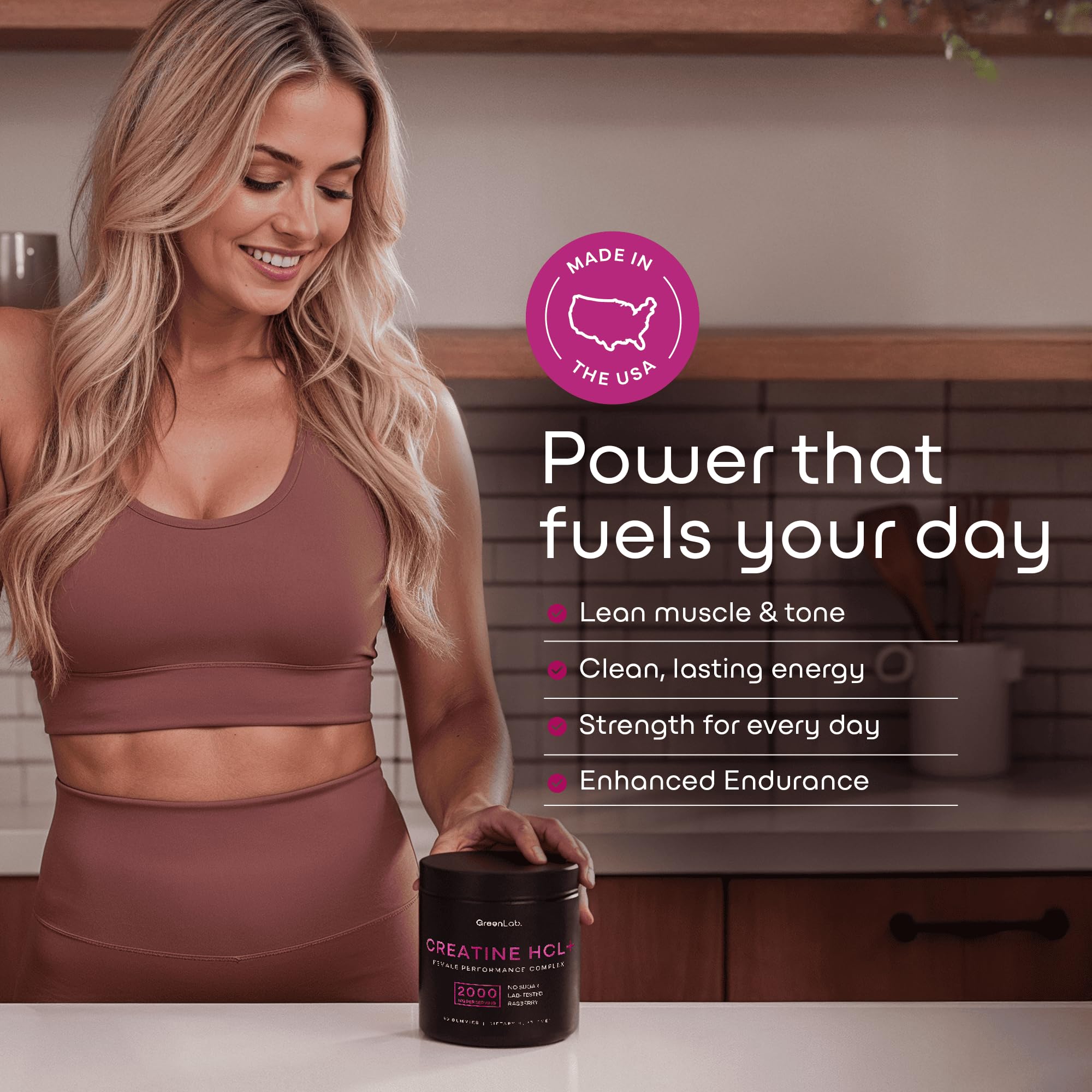 Formule vegan sans sucre, GreenLab Creatine HCL+ pour femmes.