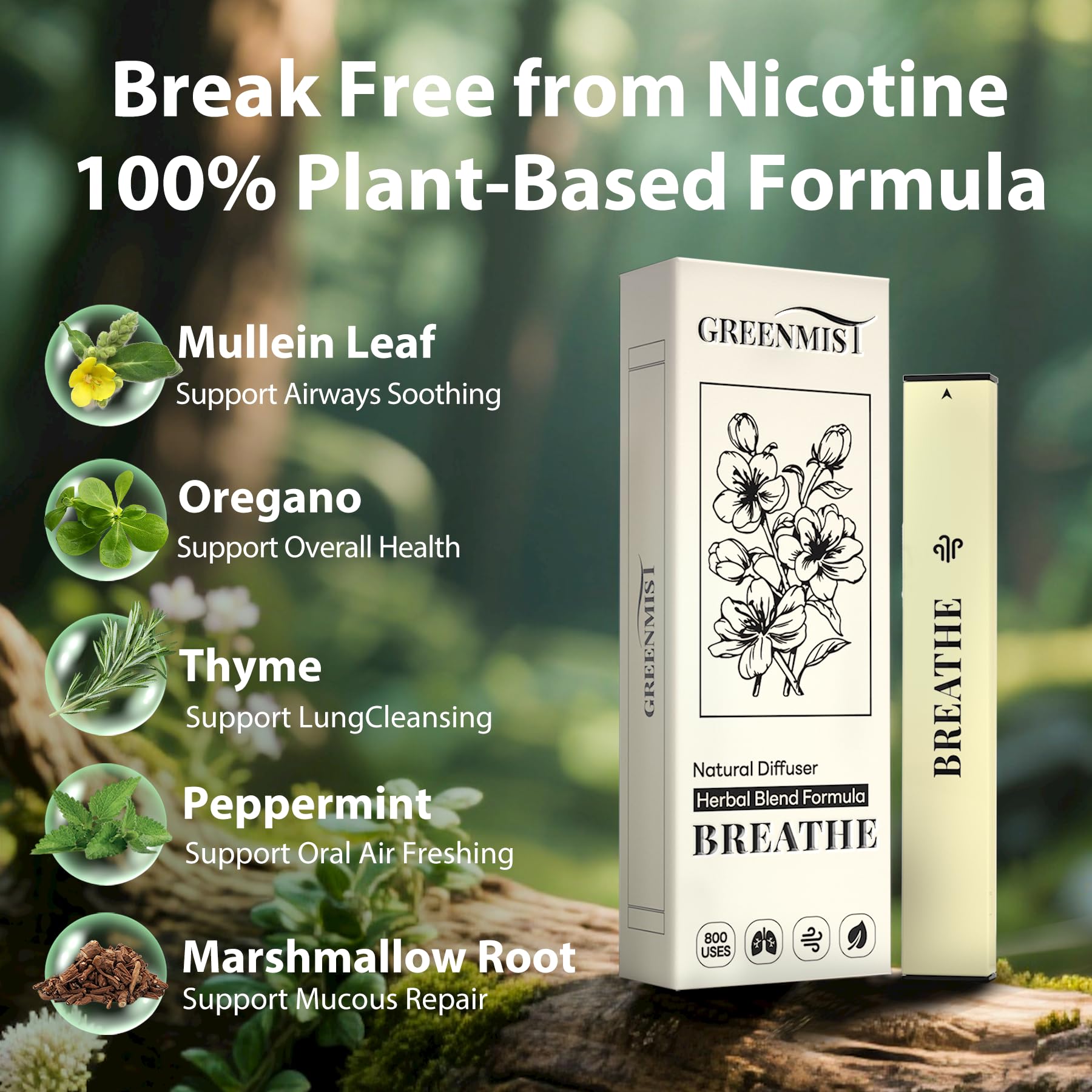 GreenMist arôme menthe-thym : parfum frais et vivifiant.