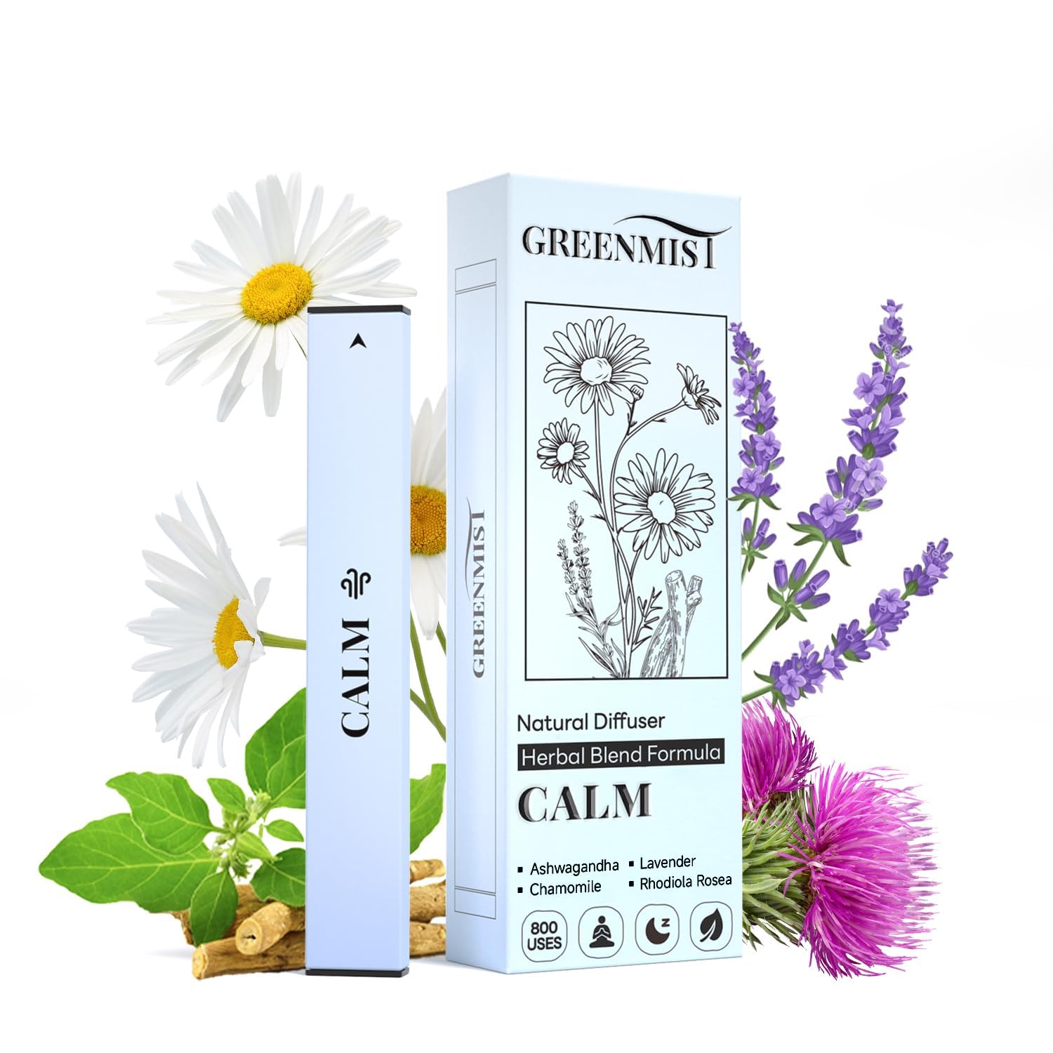 GREENMIST Ashwagandha Diffuseur Pen – emballage prêt à découvrir, potentiel calme