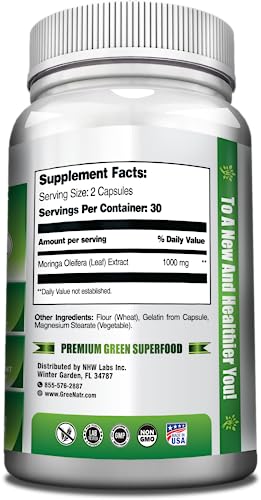 GreeNatr capsules Moringa 1000 mg: soutien cognitif potentiel et clarté mentale.