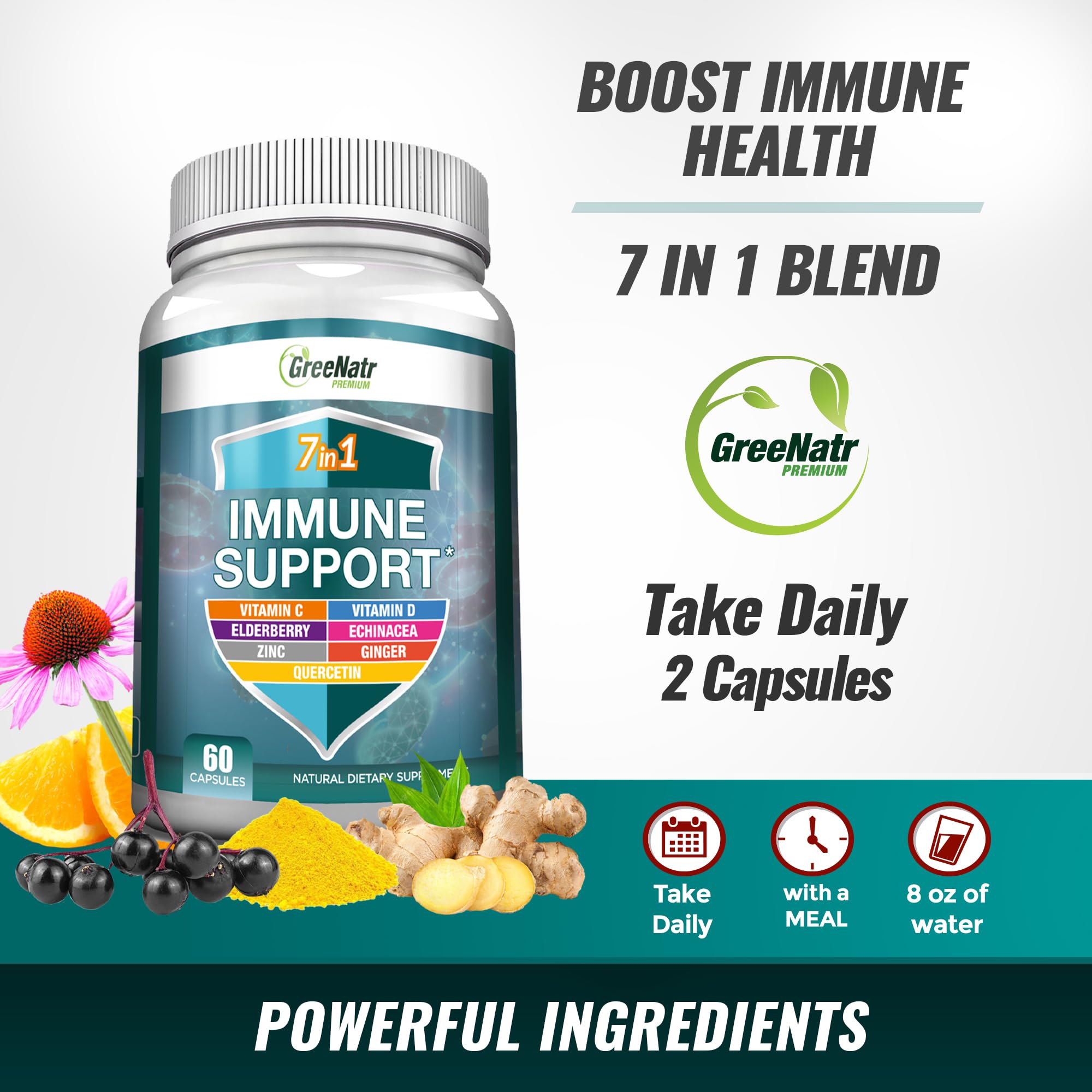 GreeNatr ingrédients clés, vitamine C et zinc, pour un soutien potentiel.