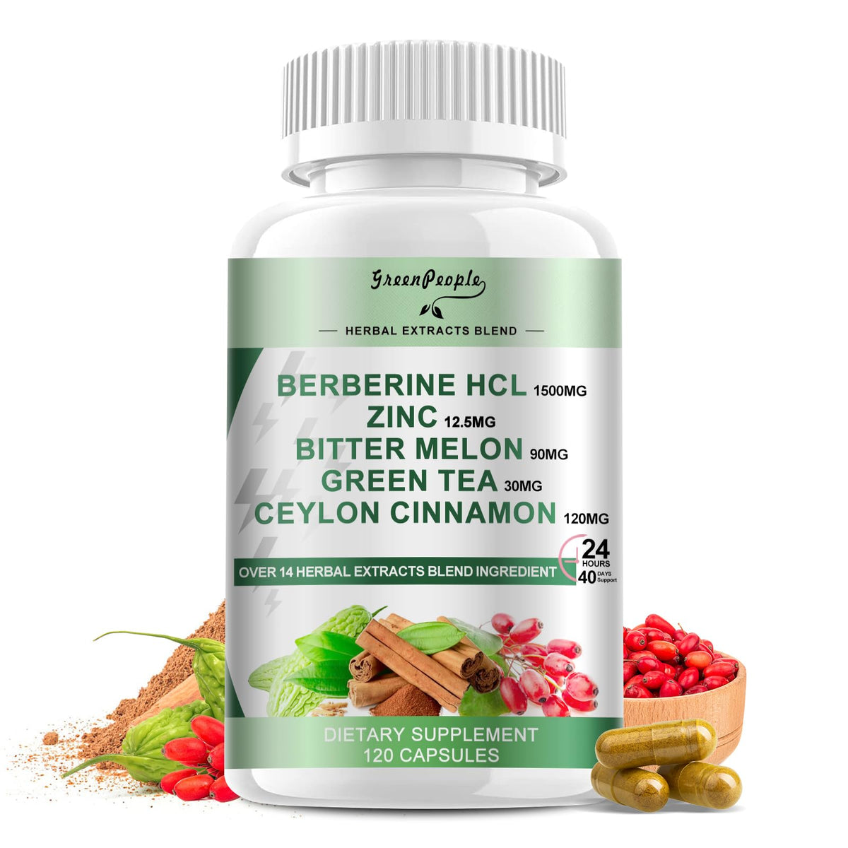 GREENPEOPLE Berberine capsules dans une boîte, soutien énergie quotidienne.