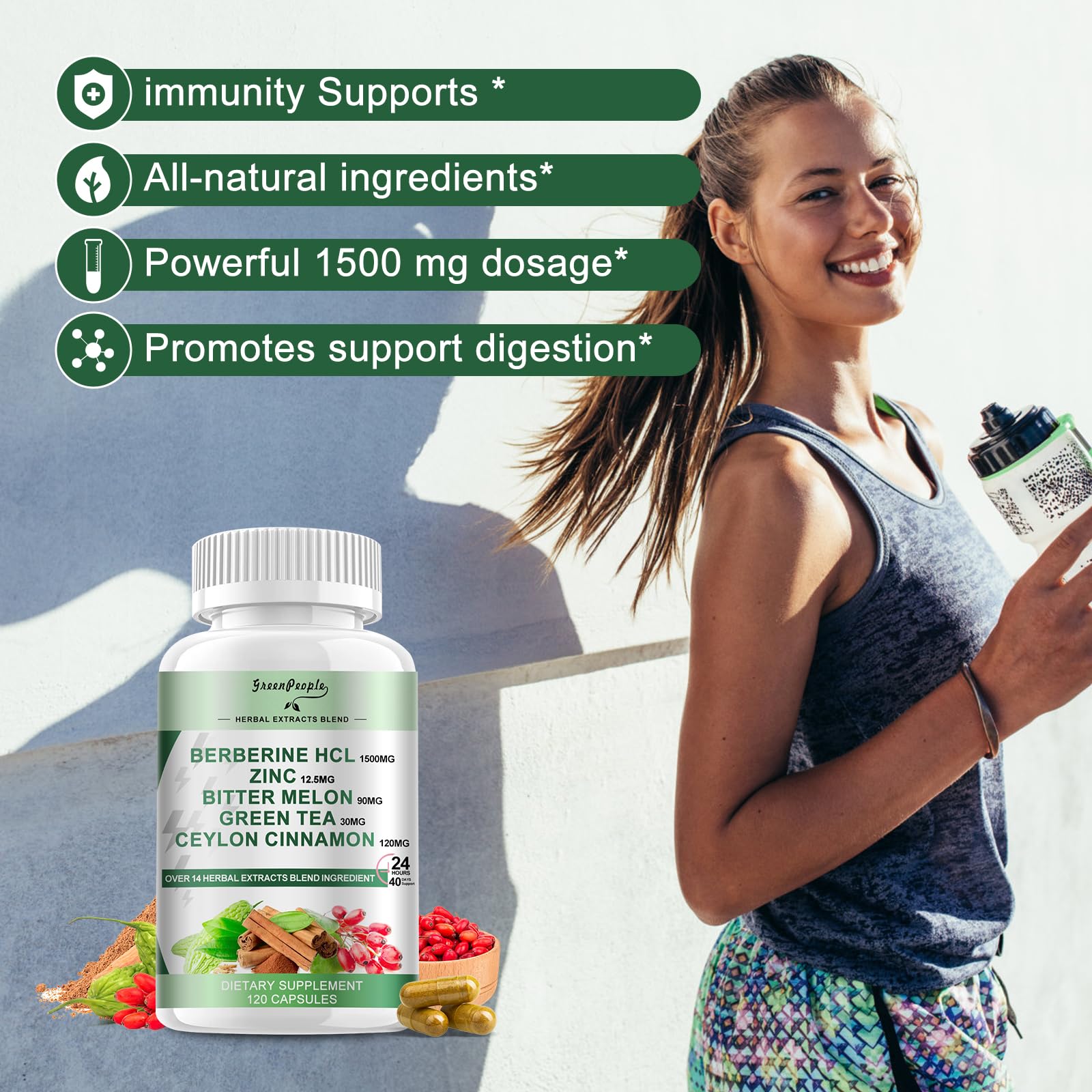 GREENPEOPLE Berberine et thé vert, formule antioxydante.