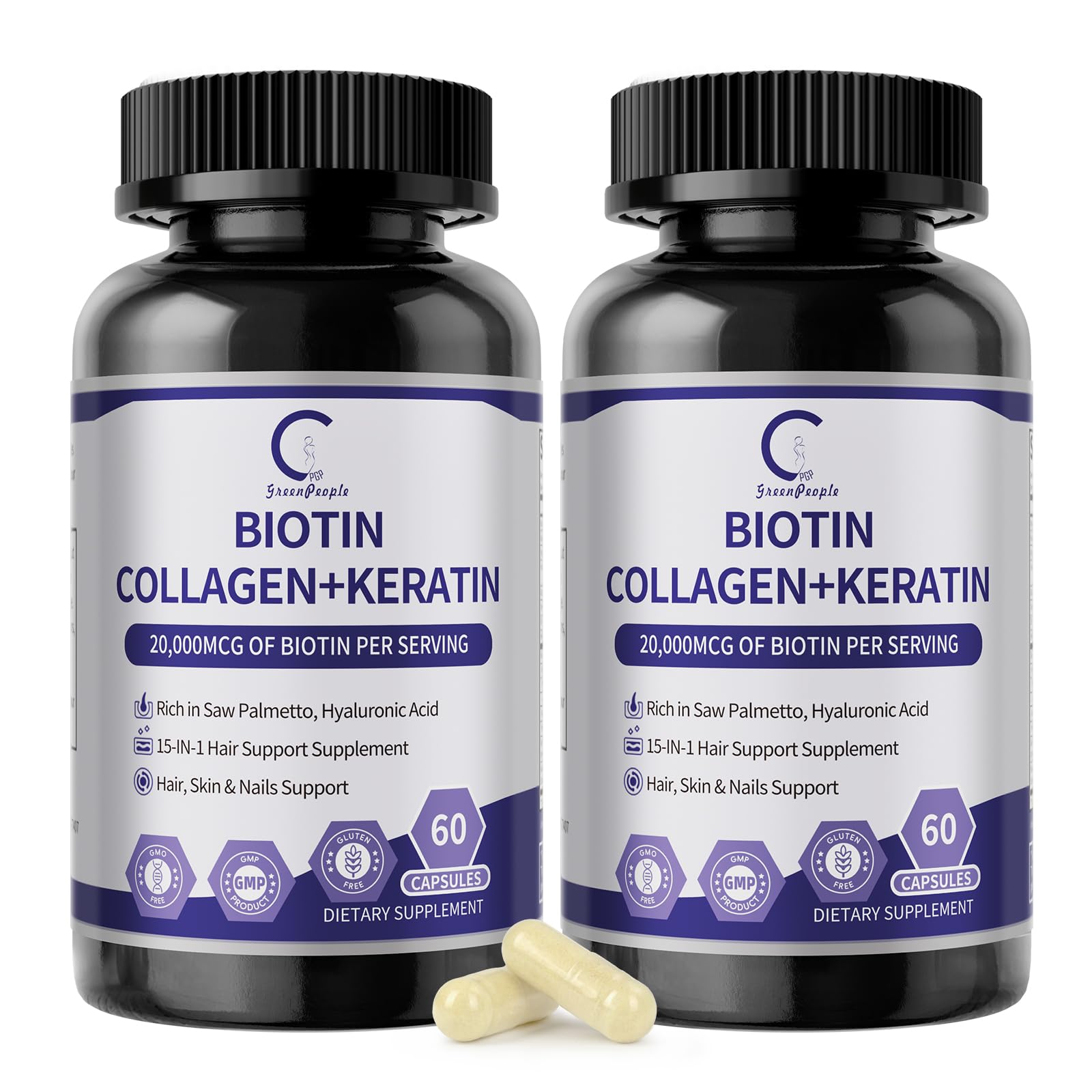 GPGP GreenPeople Biotine – capsules dans la bouteille, cheveux forts et ongles résistants.