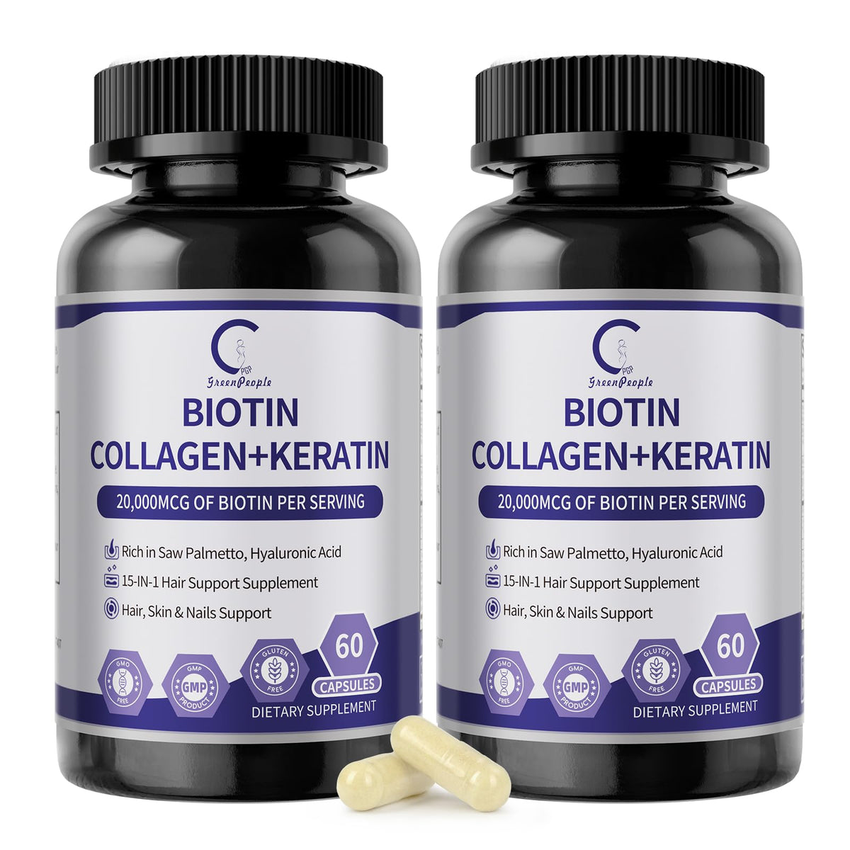 GPGP GreenPeople Biotine – capsules dans la bouteille, cheveux forts et ongles résistants.