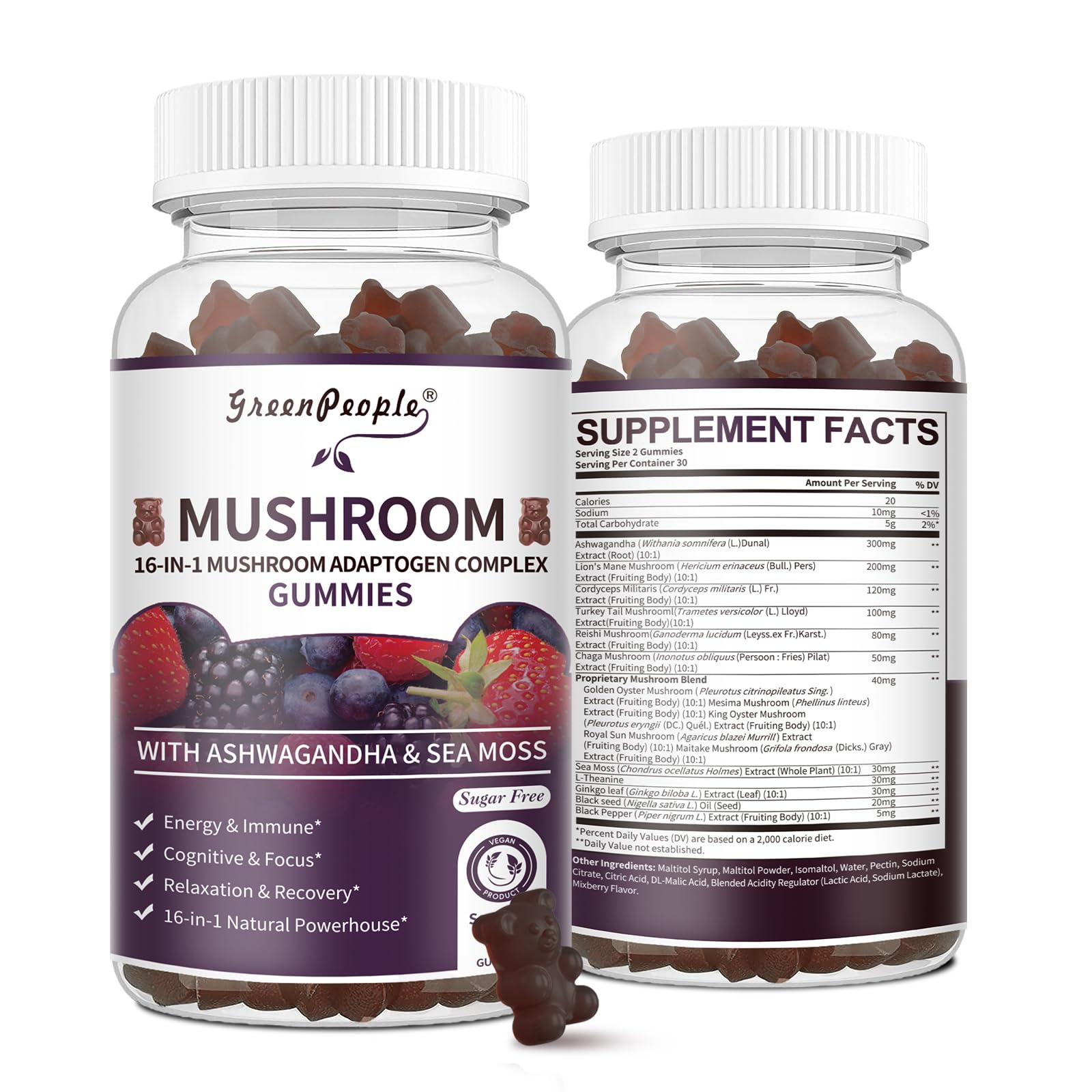 Gummies GREENPEOPLE champignons – emballage pratique pour démarrer votre routine bien-être
