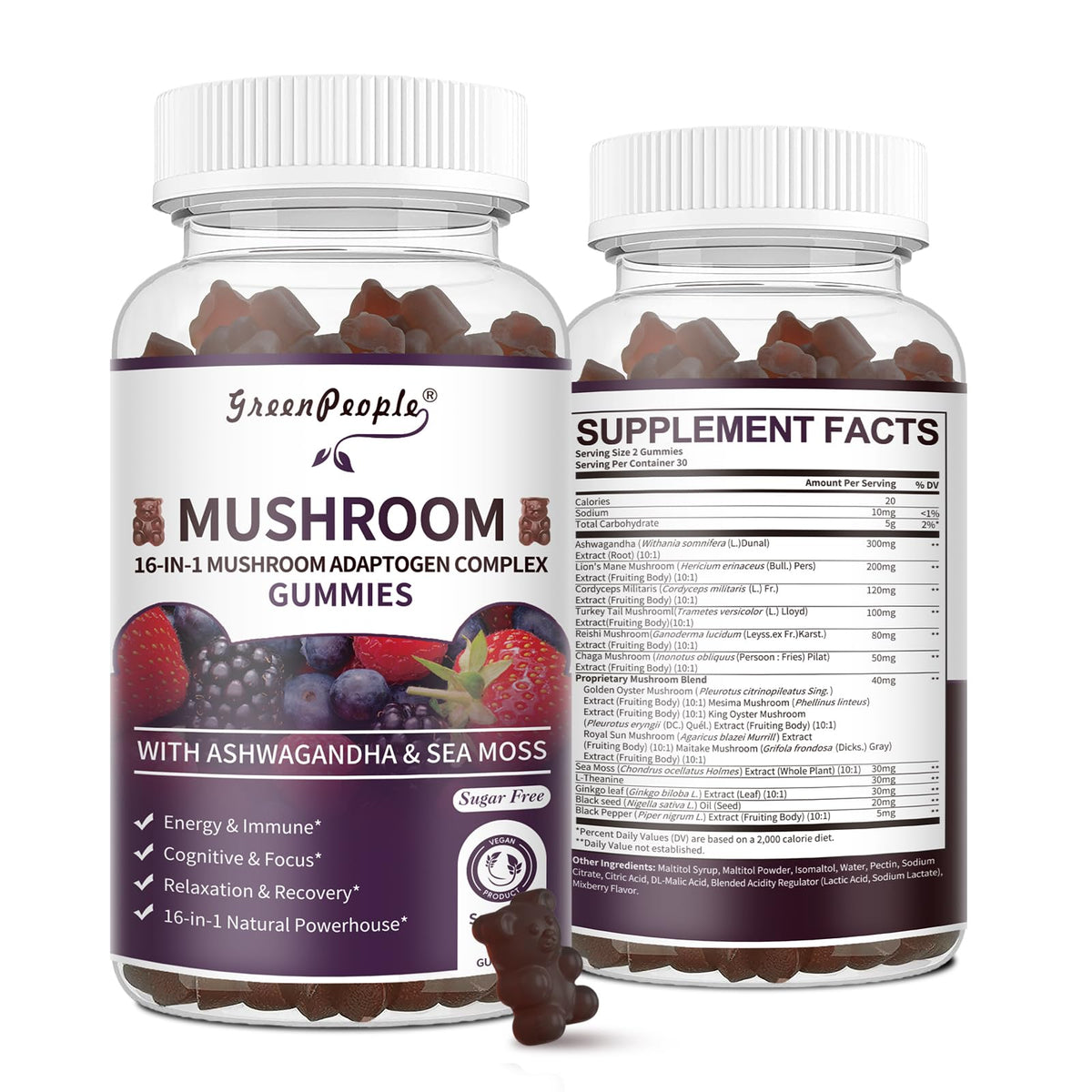 Gummies GREENPEOPLE champignons – emballage pratique pour démarrer votre routine bien-être
