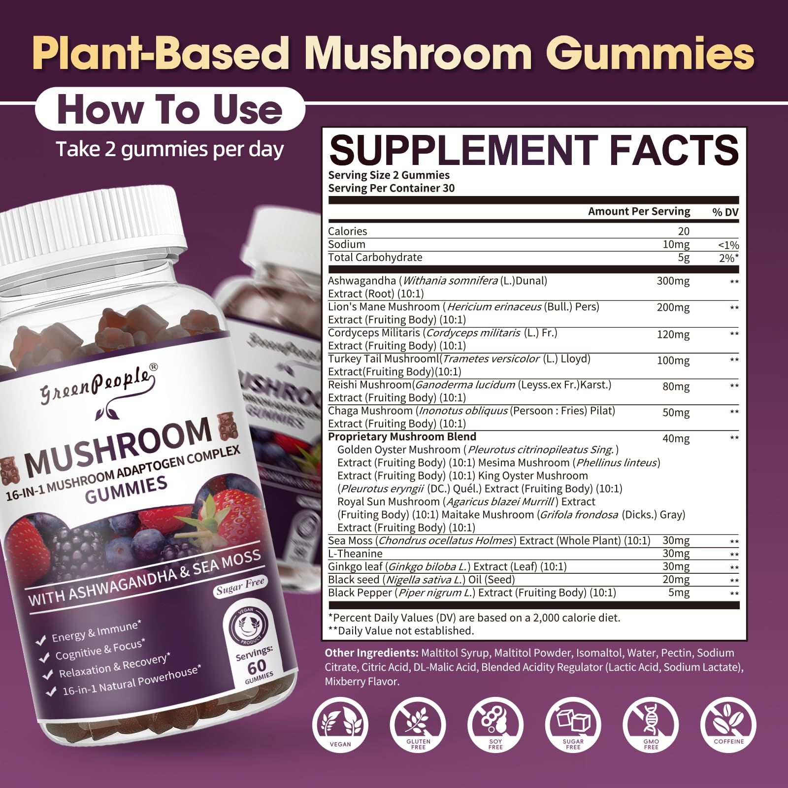 Gummies GREENPEOPLE champignons – gommes colorées MixBerry pour le plaisir sensoriel