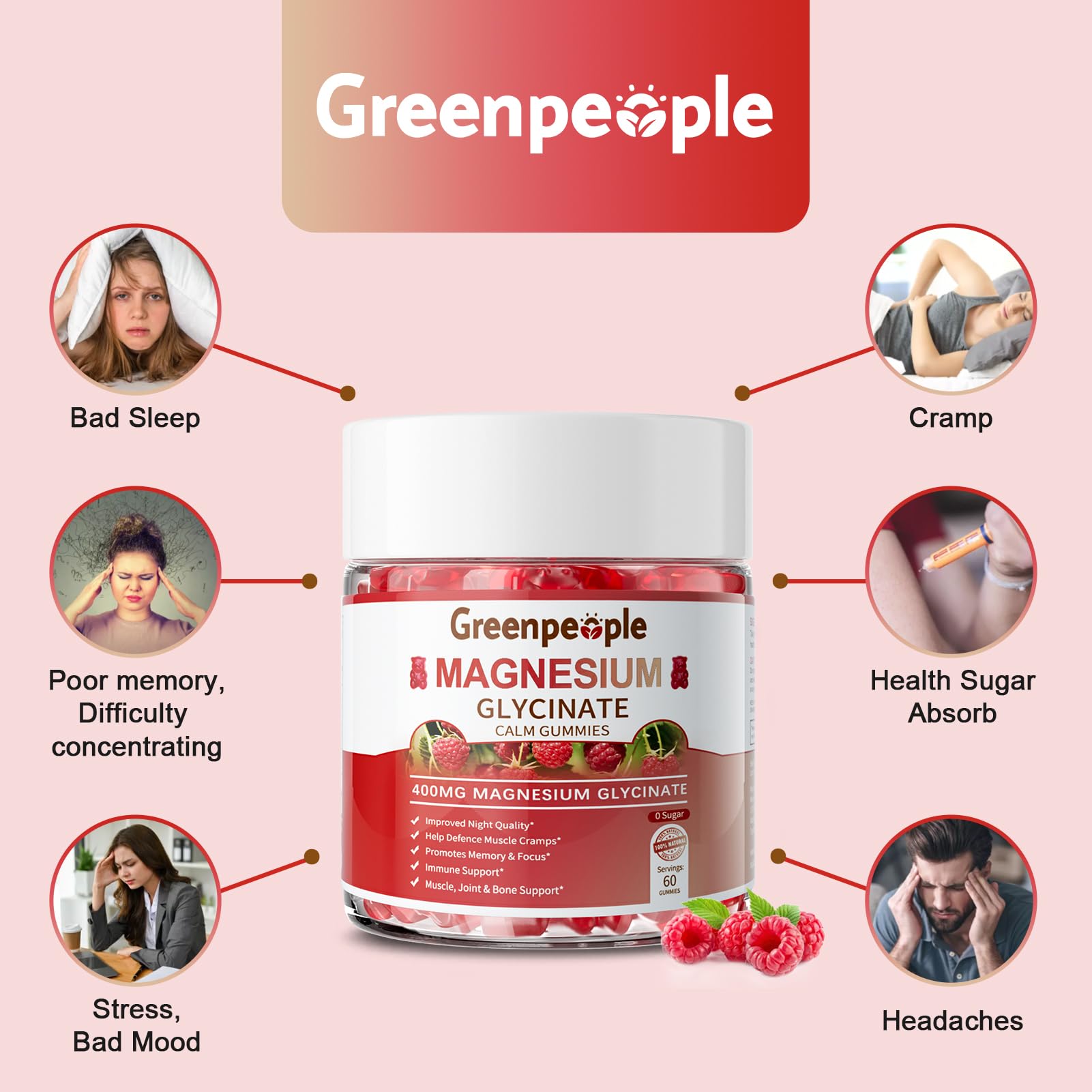 Gummies GREENPEOPLE magnésium, étiquette claire, calcium et D3