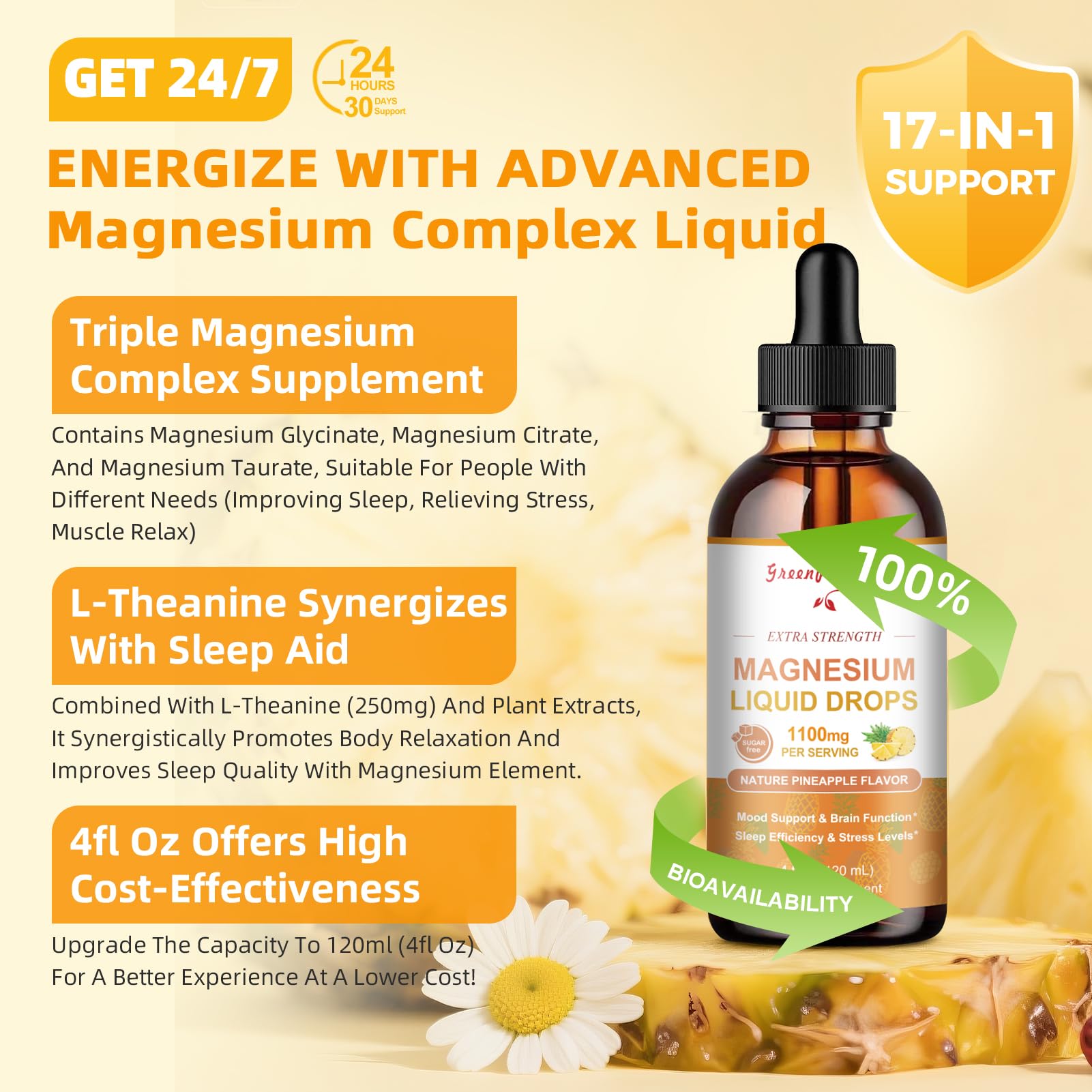 Gouttes de magnésium Glycinate avec doseur pour démarrer facilement.