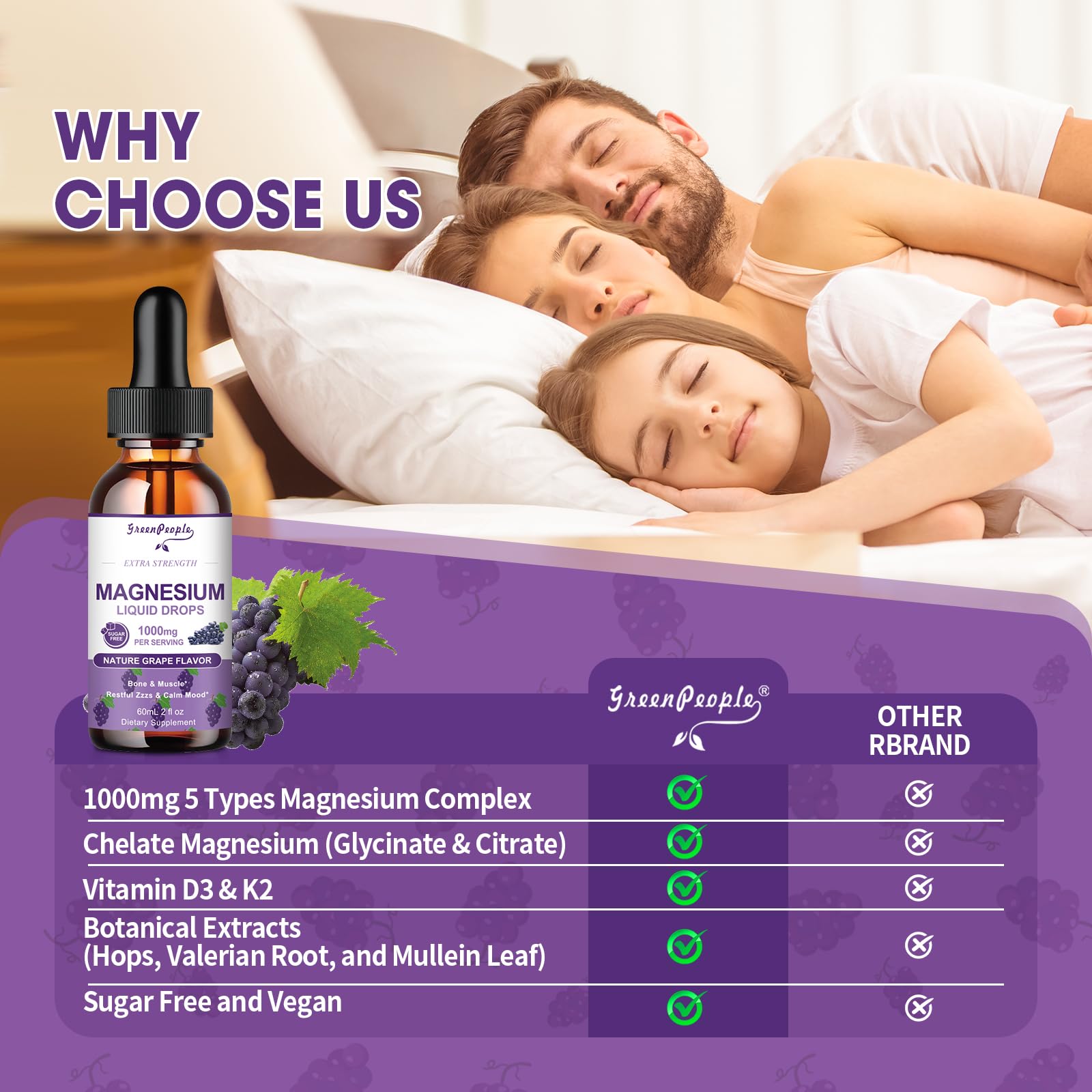GREENPEOPLE Magnésium Glycinate Liquide – D3/K2/L-Theanine favorisent détente nocturne.
