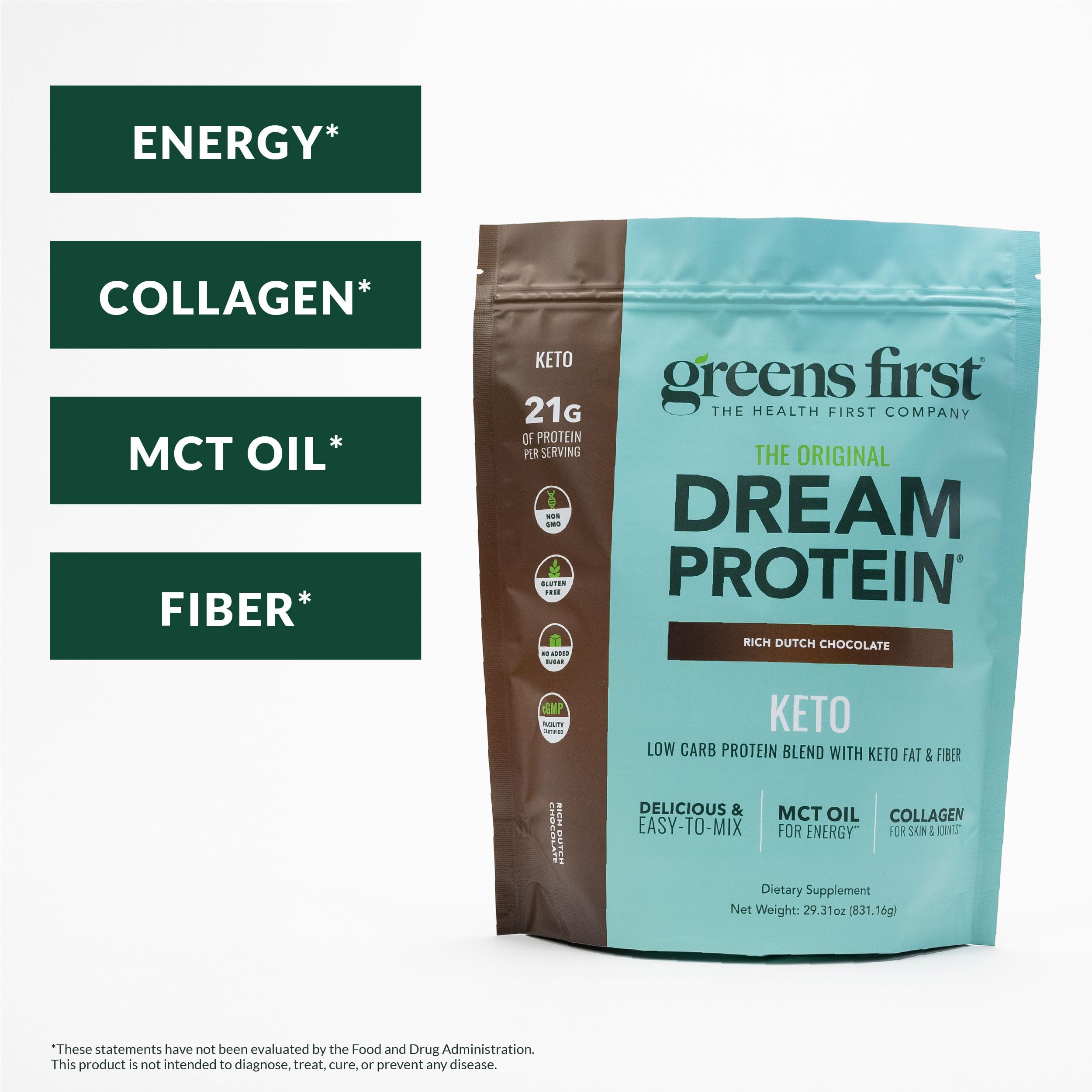Bouteille Greens First Dream Protein Keto avec huile MCT pour énergie naturelle