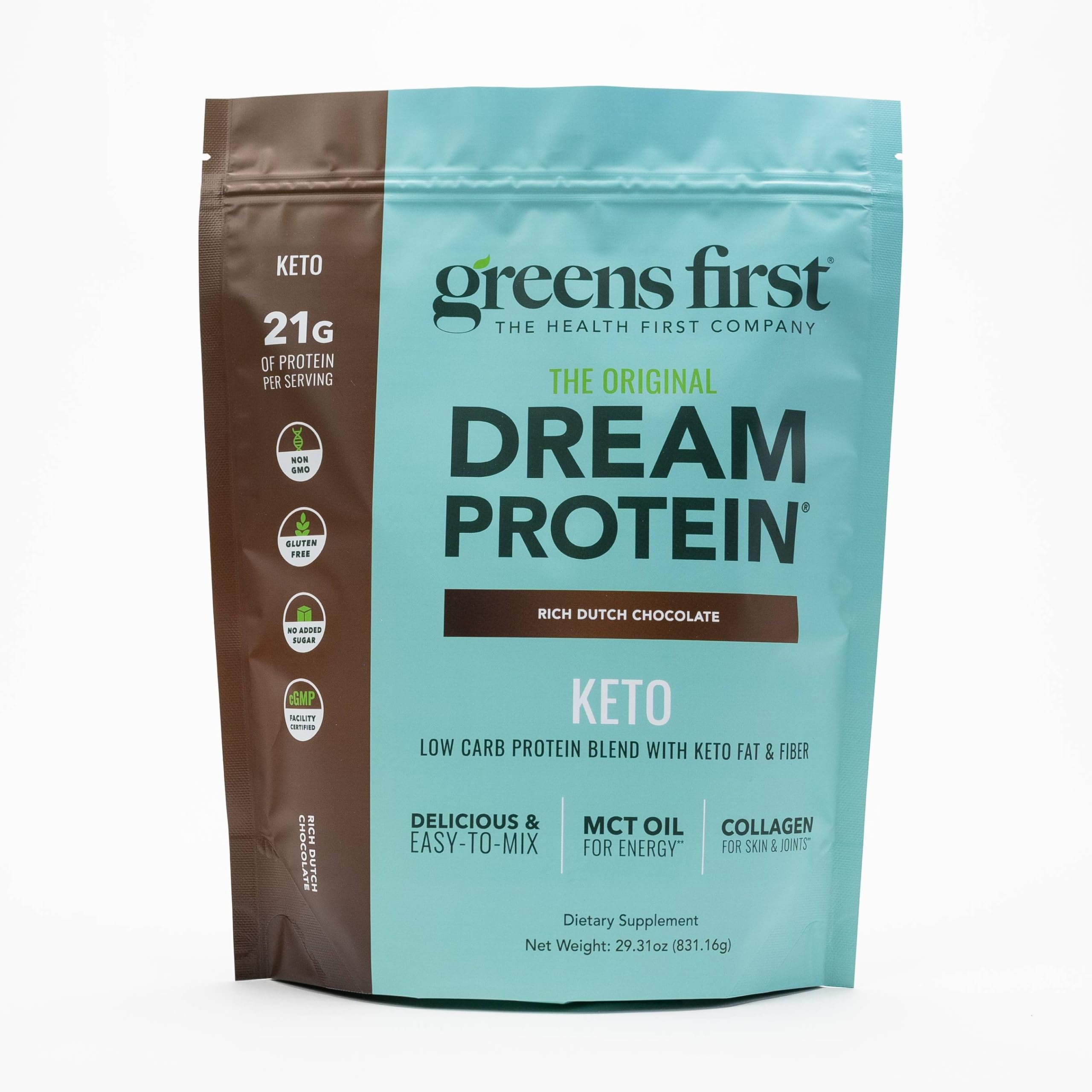 Greens First Dream Protein Keto emballage présentant une solution protéique familiale