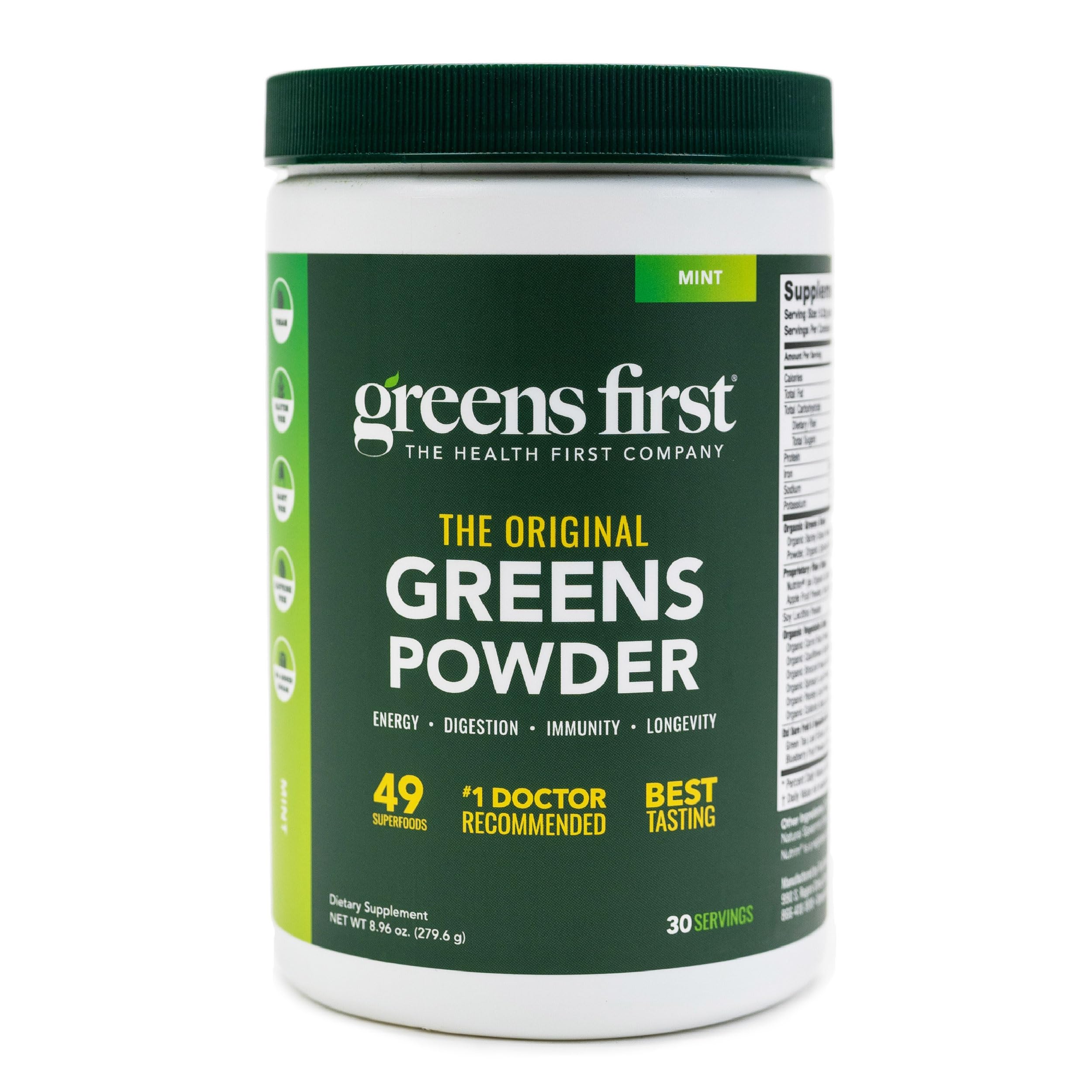 Greens First Original Poudre 49 superfoods; mélange prêt à ajouter dans l'eau.
