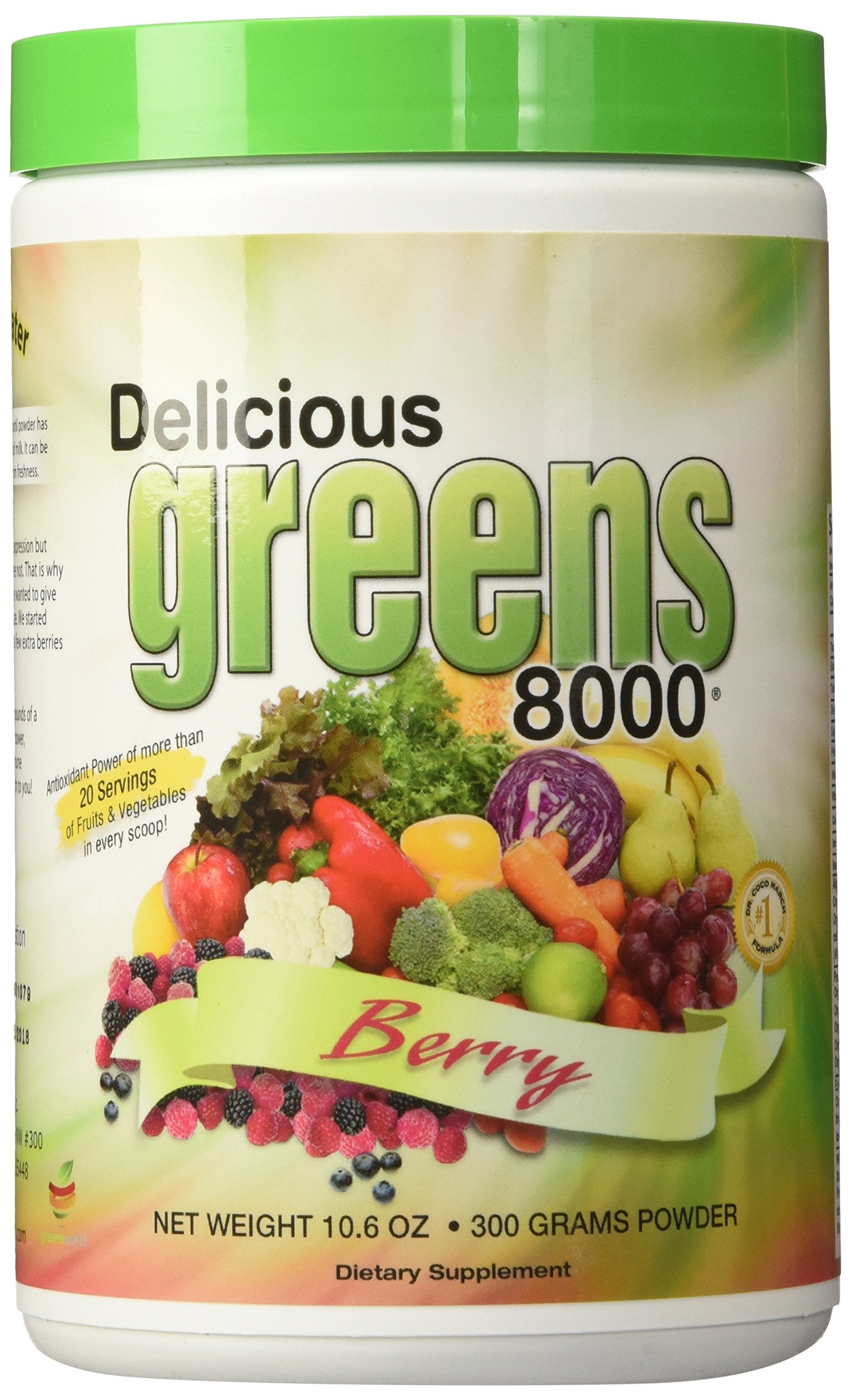 Greens World Delices Greens 8000 Berry - bouteille, couleur vive et énergie potentielle