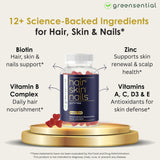 Greensential Gummies biotin 5000 mcg : soutien croissance cheveux et ongles