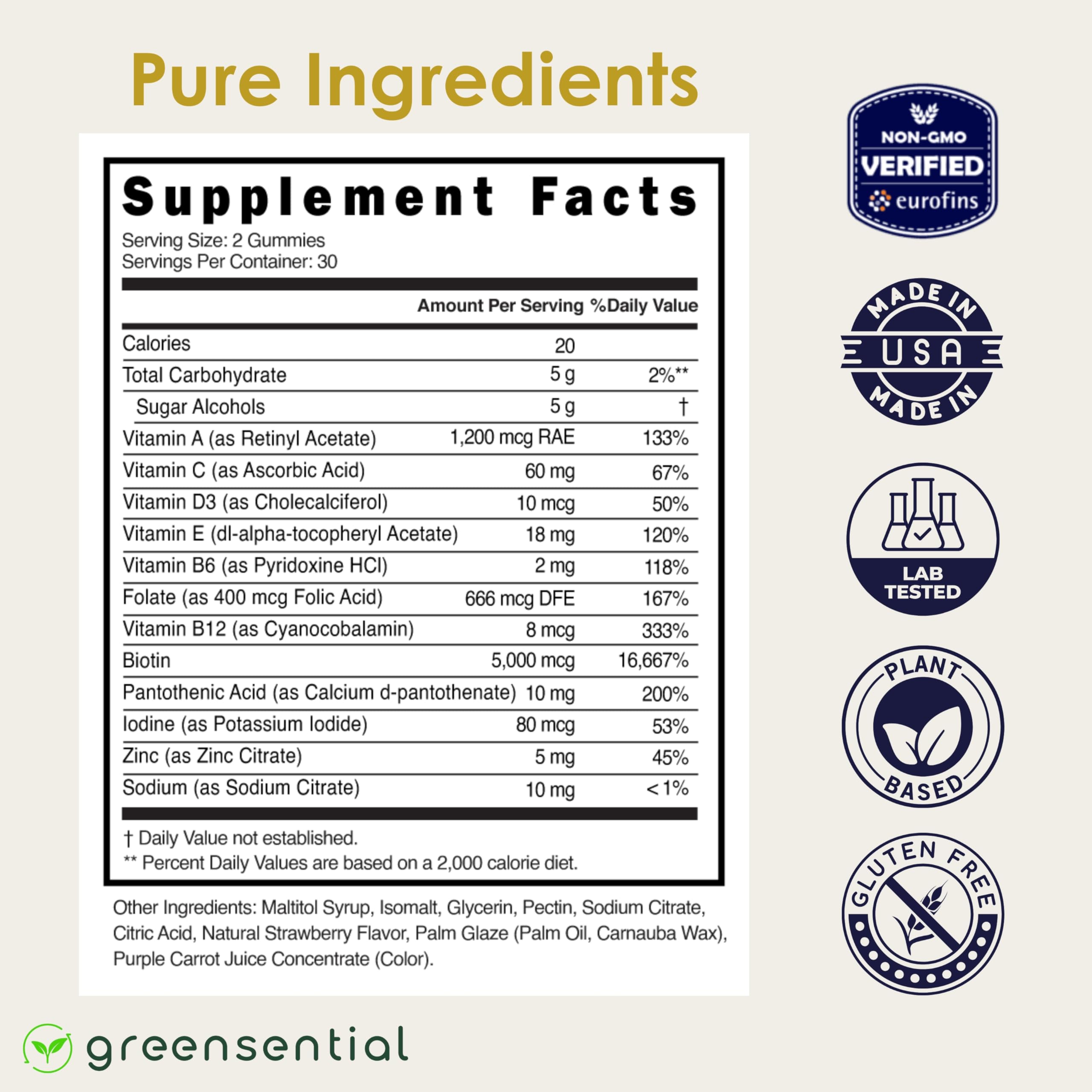 Greensential Gummies fraise naturelle : saveur délicieuse pour une routine beauté équilibrée