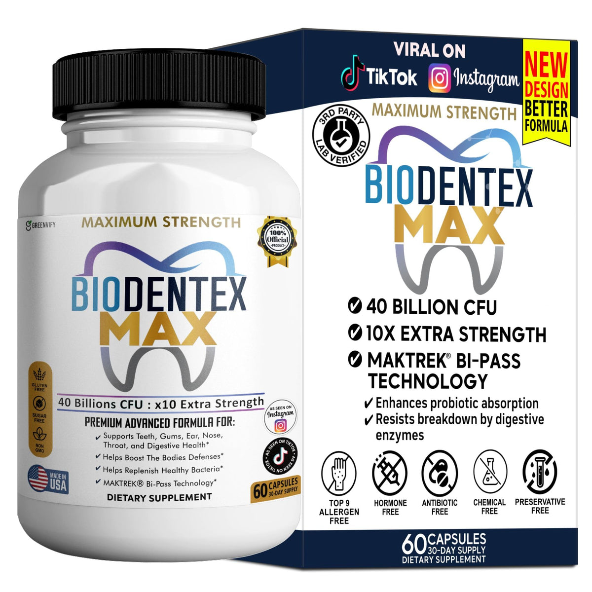 GREENVIFY BioDentex Max – bouteille et gélules visibles pour une prise quotidienne facile.