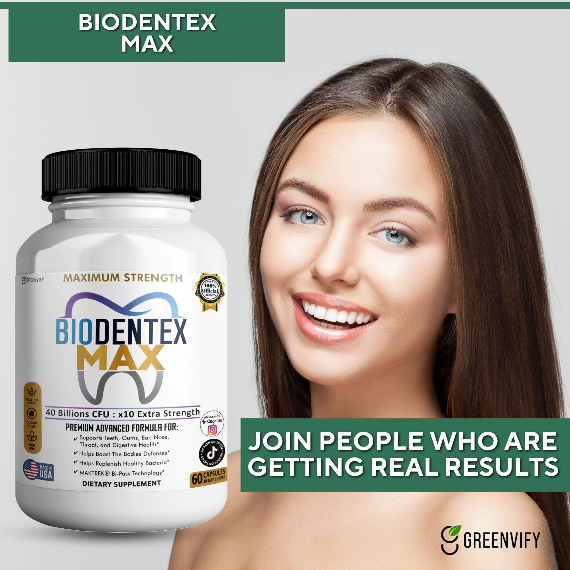 GREENVIFY BioDentex Max – carton extérieur montrant les avantages possibles pour la digestion.
