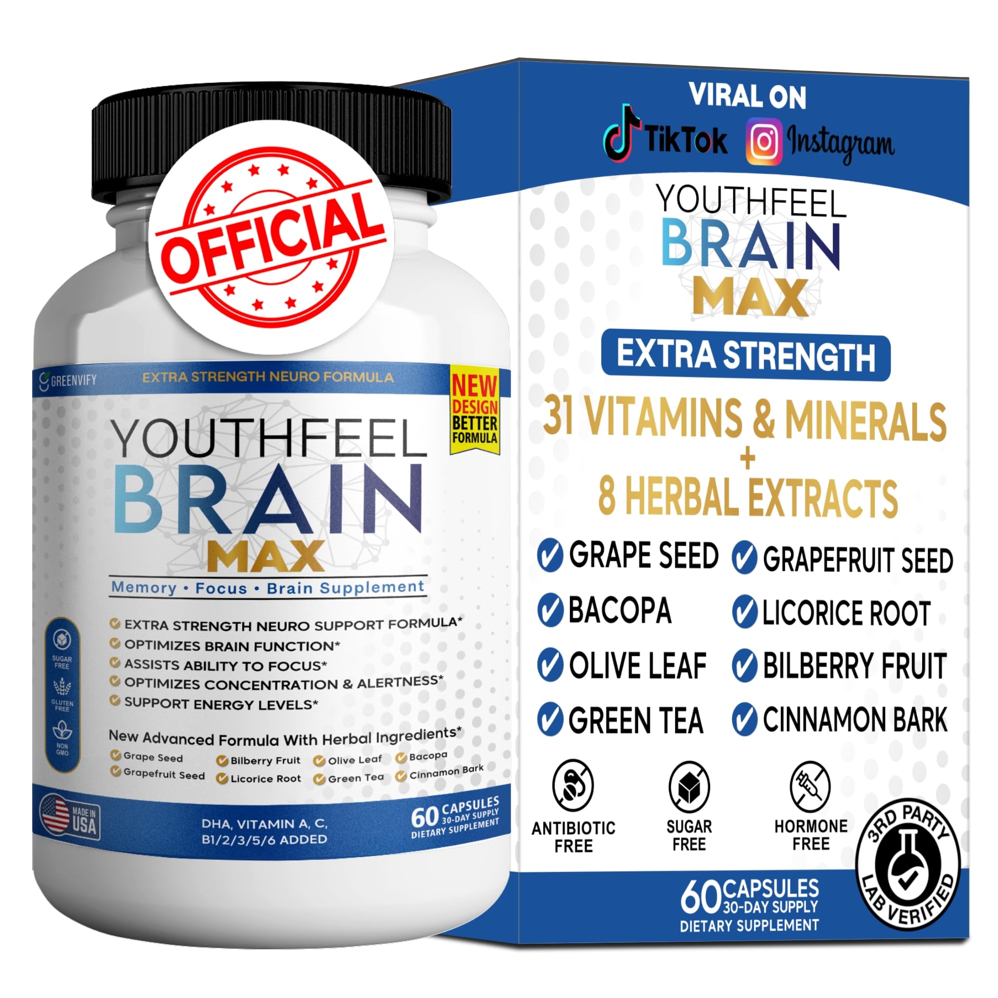 GREENVIFY YouthFeel Brain Max – bouteille montrant le design, soutien cognitif potentiel