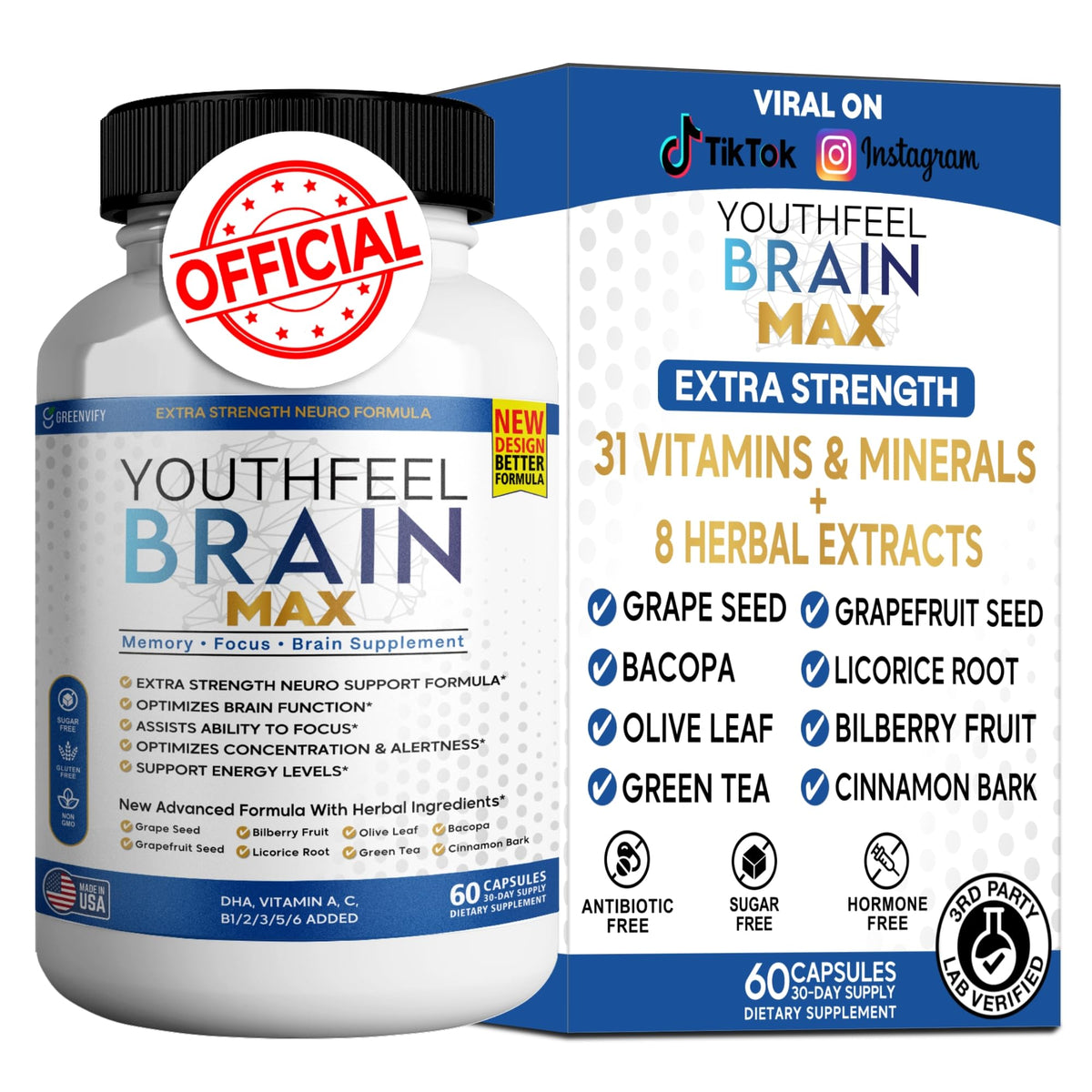 GREENVIFY YouthFeel Brain Max – bouteille montrant le design, soutien cognitif potentiel