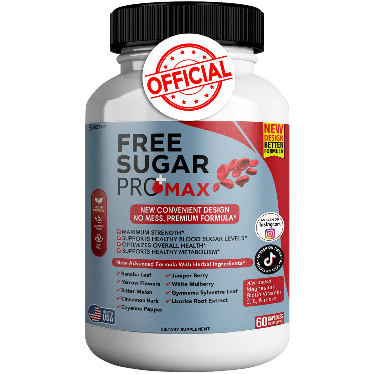 GREENVIFY Free Sugar Pro Max – bouteille claire, soutien bien-être quotidien