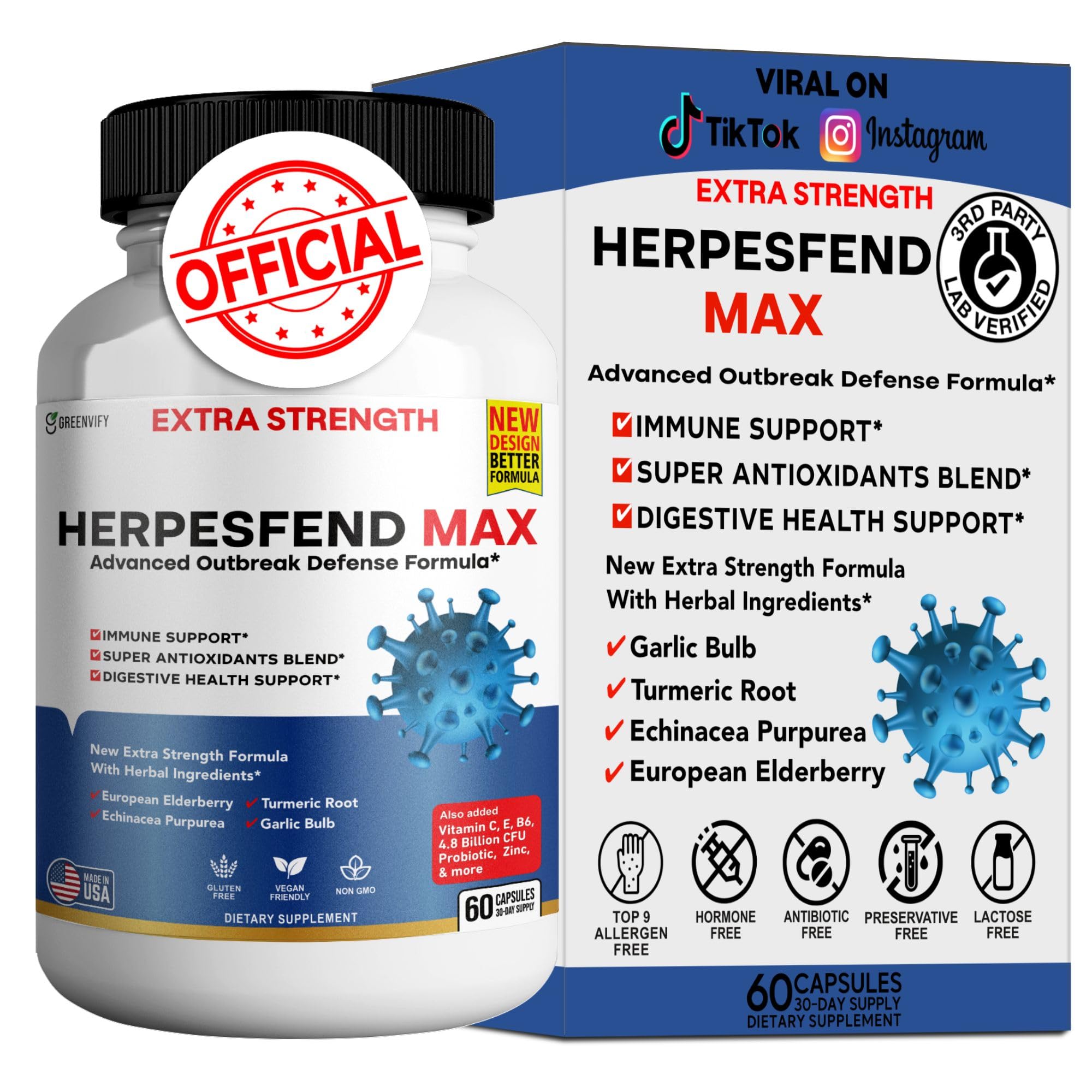 La bouteille GREENVIFY HerpesFend Max prête au soutien immunitaire.