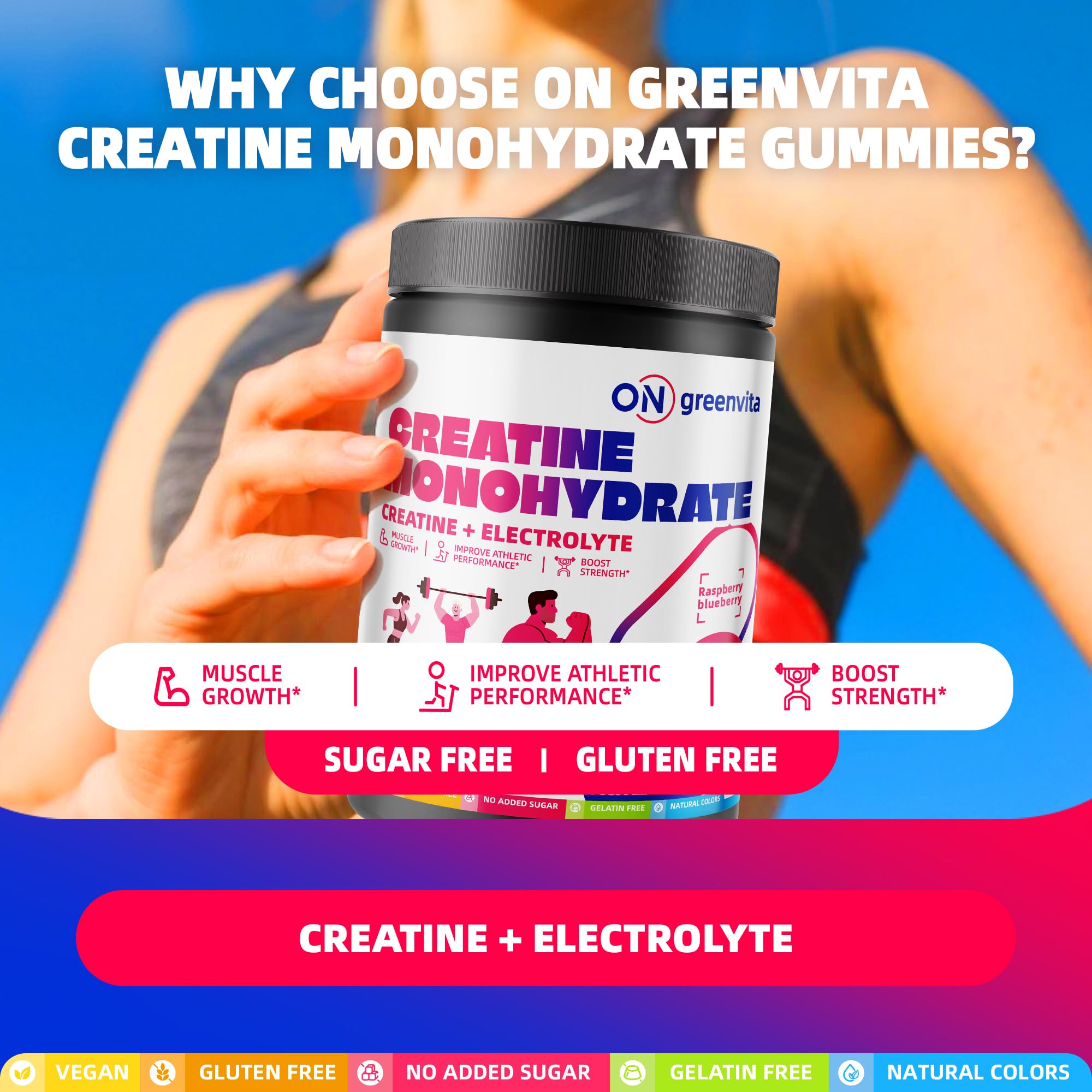 Greenvita Gomme Créatine 5g texture-gomme, agréable à mordre.