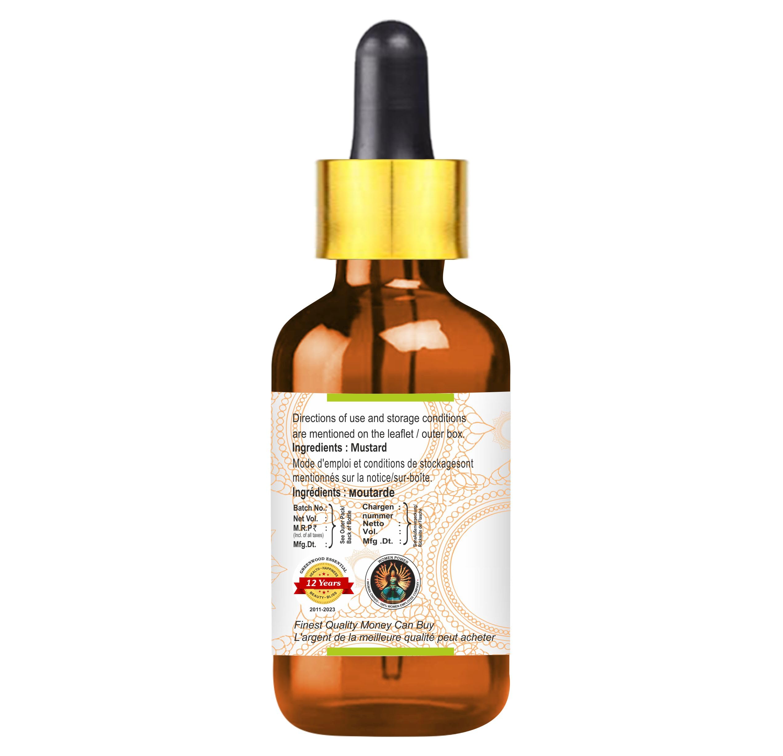 Greenwood Essential huile de moutarde pour soins peau, texture légère adaptée.