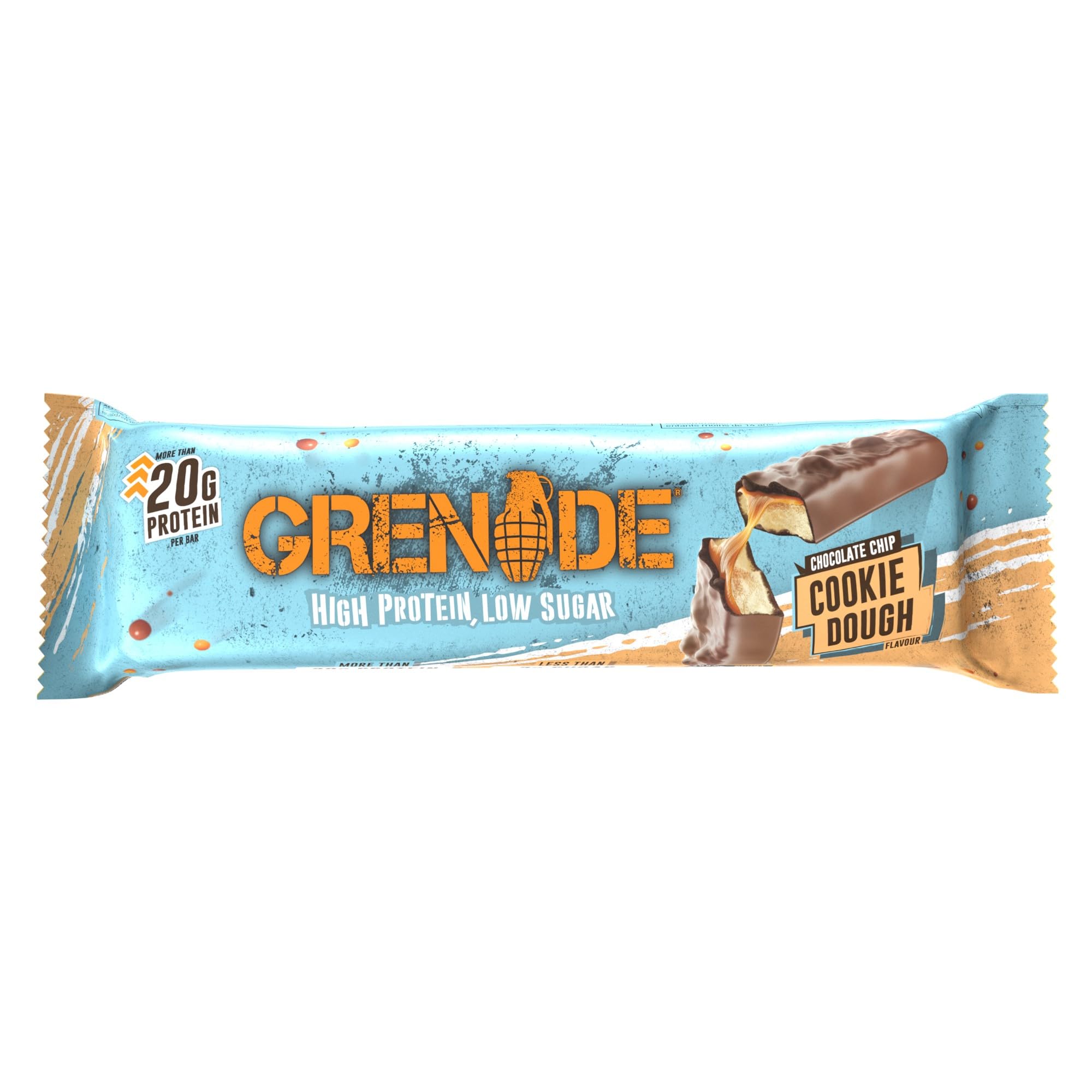 Barre Grenade Protéinée, texture moelleuse et pépites chocolat.