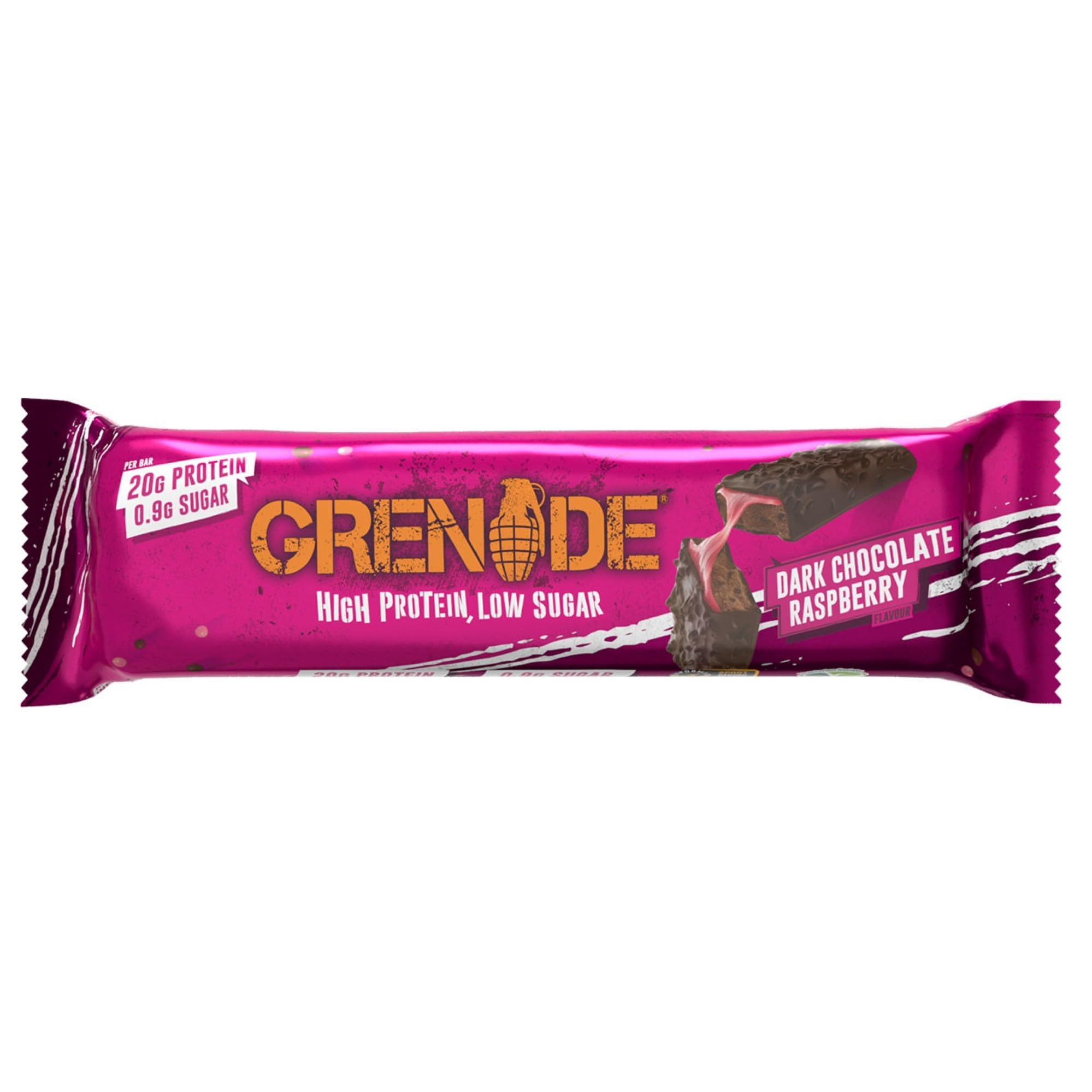Grenade barre-proteine-triplee-couche-framboise : texture gourmande en bouche.
