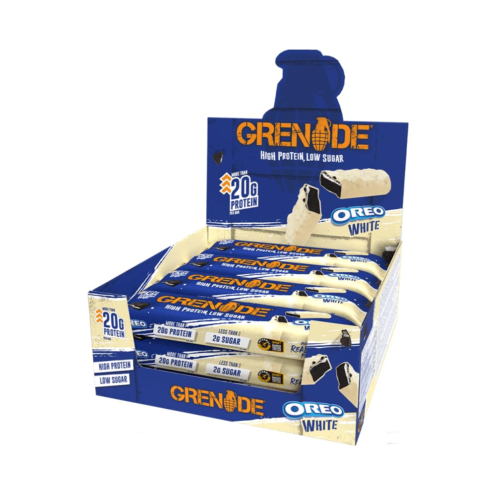Grenade Barres Protéinées Oreo White: vue avant, croquant savoureux pour l'encas.