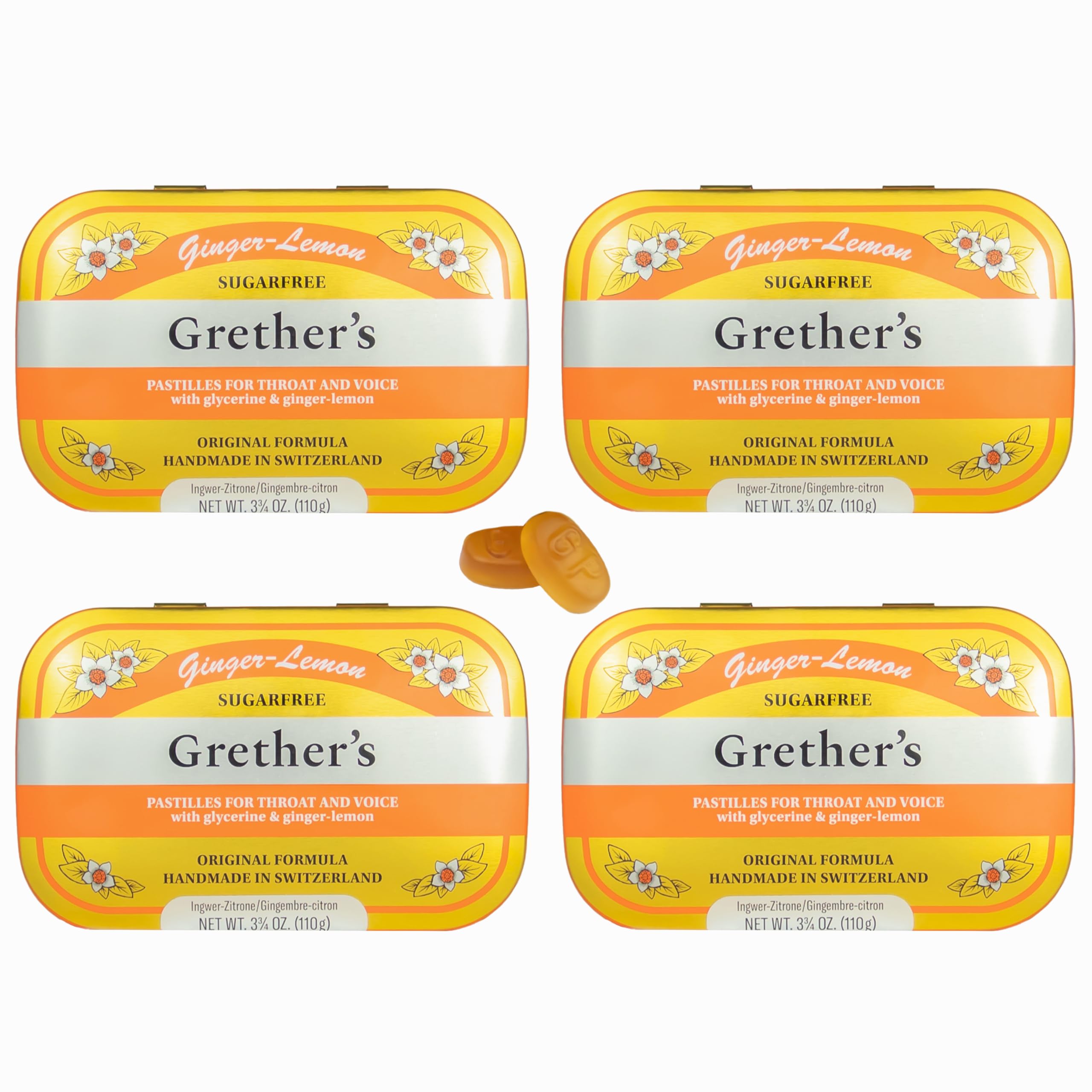 GRETHER'S pastilles sans sucre dans boite métal, pratique pour la voix en déplacement.