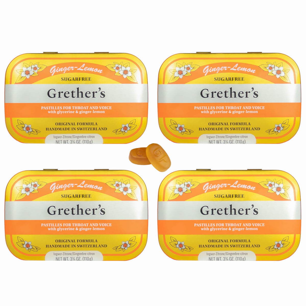 GRETHER'S pastilles sans sucre dans boite métal, pratique pour la voix en déplacement.