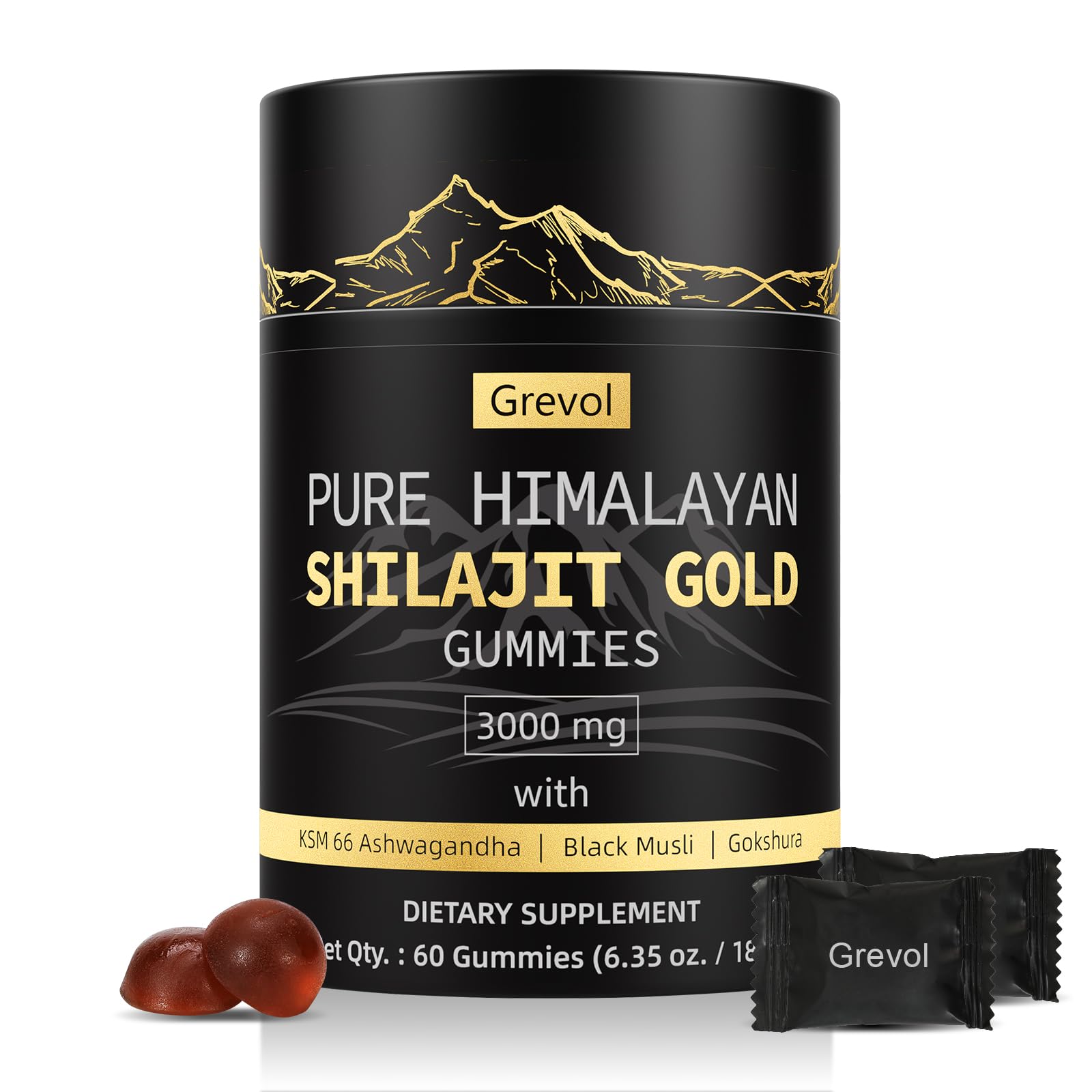 Grevol Gommes Shilajit Himalaya, emballage individuel pratique pour voyager sans déversement