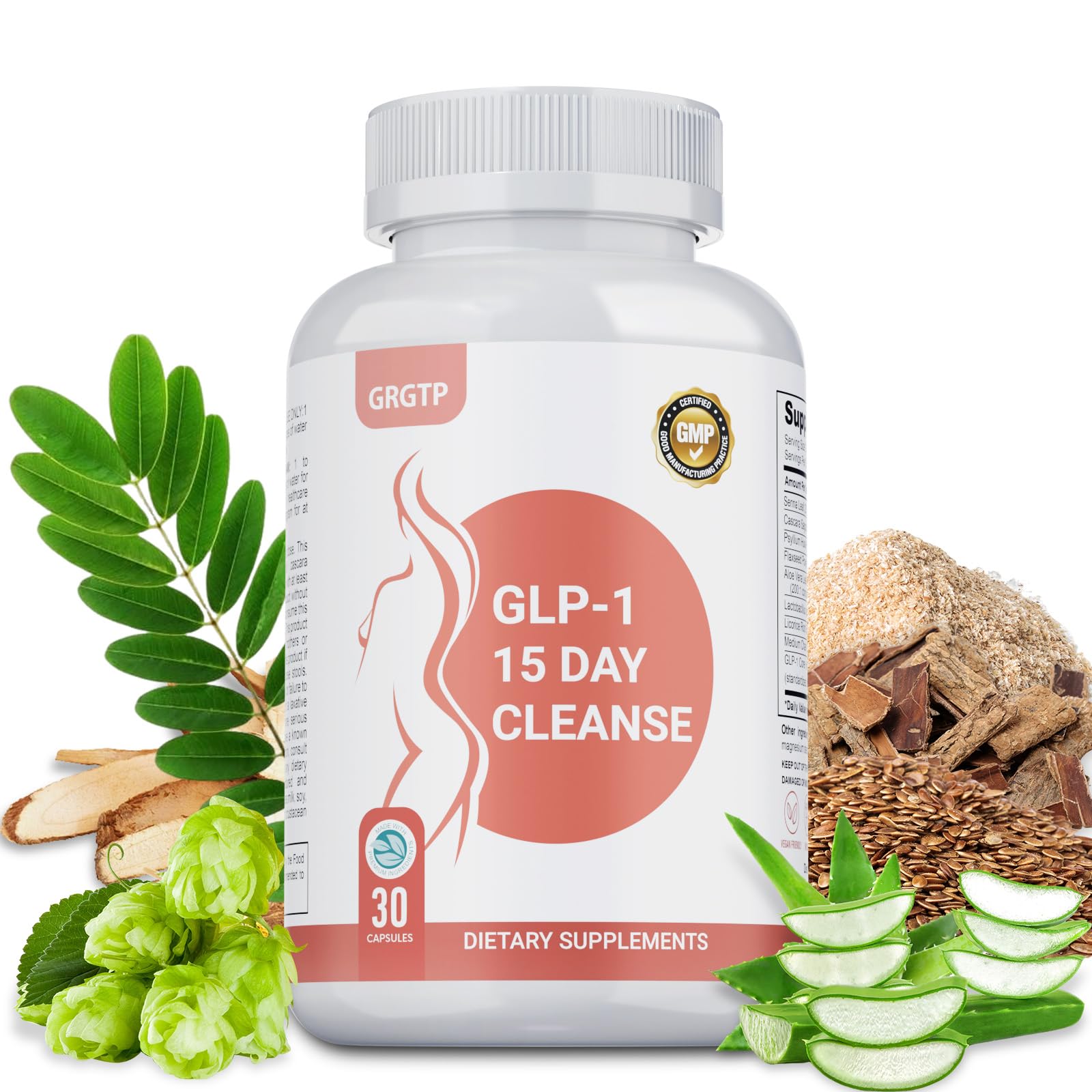 GRGTP GLP-1 bouteille montrant la formule naturelle pour le bien-être digestif.