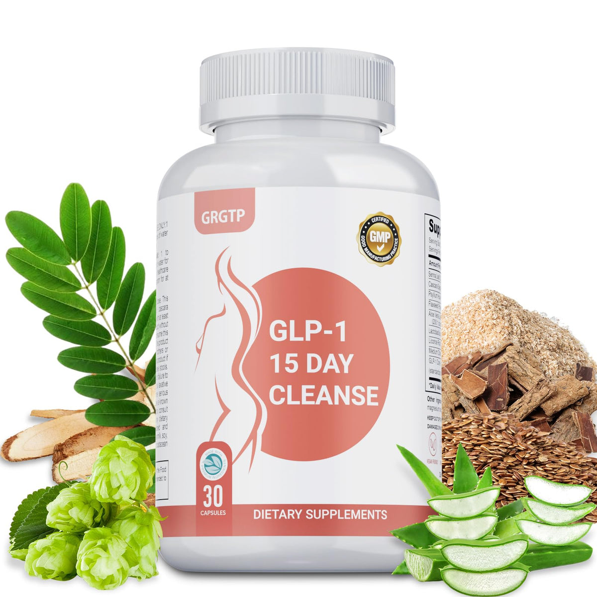 GRGTP GLP-1 bouteille montrant la formule naturelle pour le bien-être digestif.