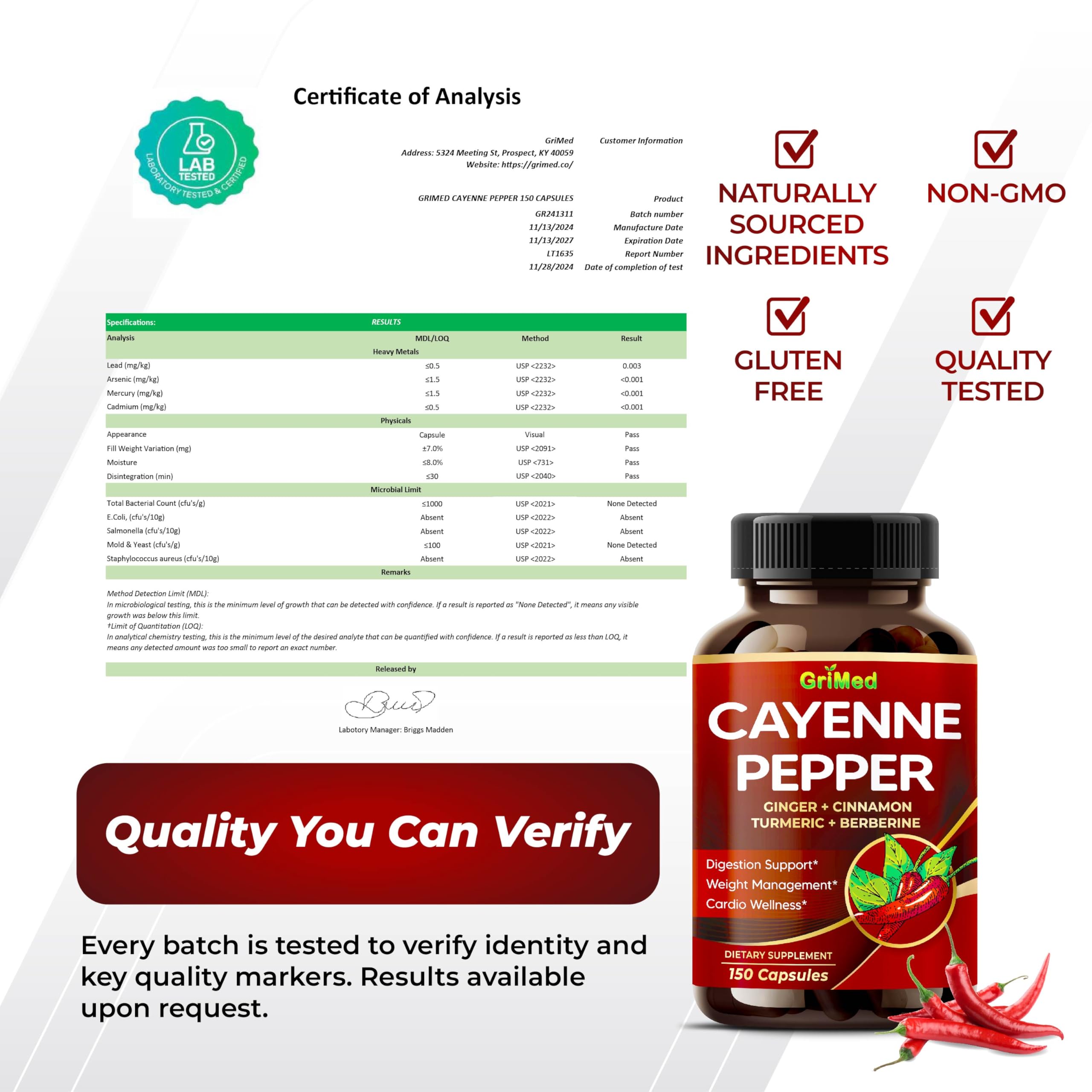 GriMed Ultra Cayenne Pepper emballage clair, étiquette lisible pour repérer les capsules.