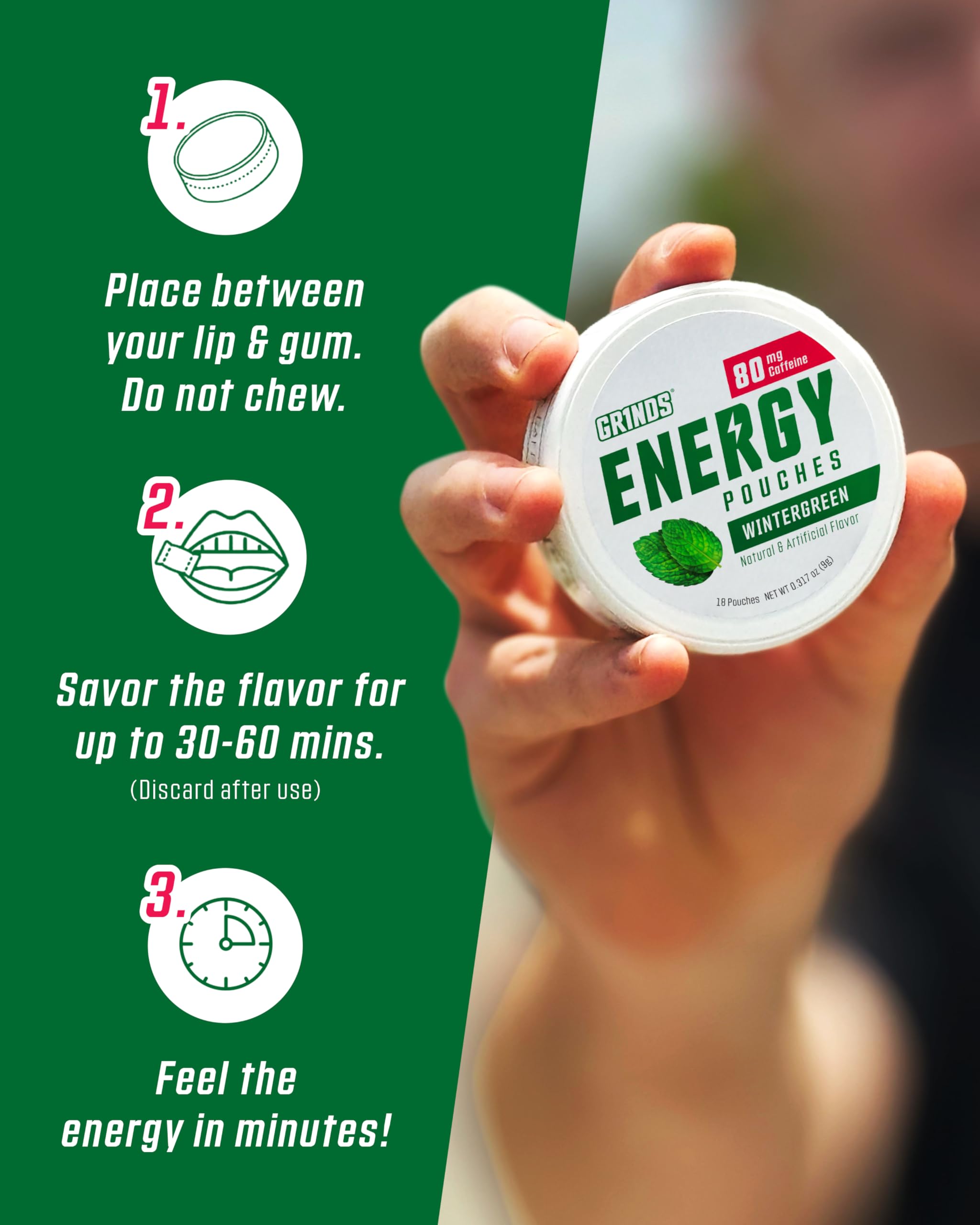 GRINDS Energy Pouches – énergie portable en poche, idéal pour mobilité