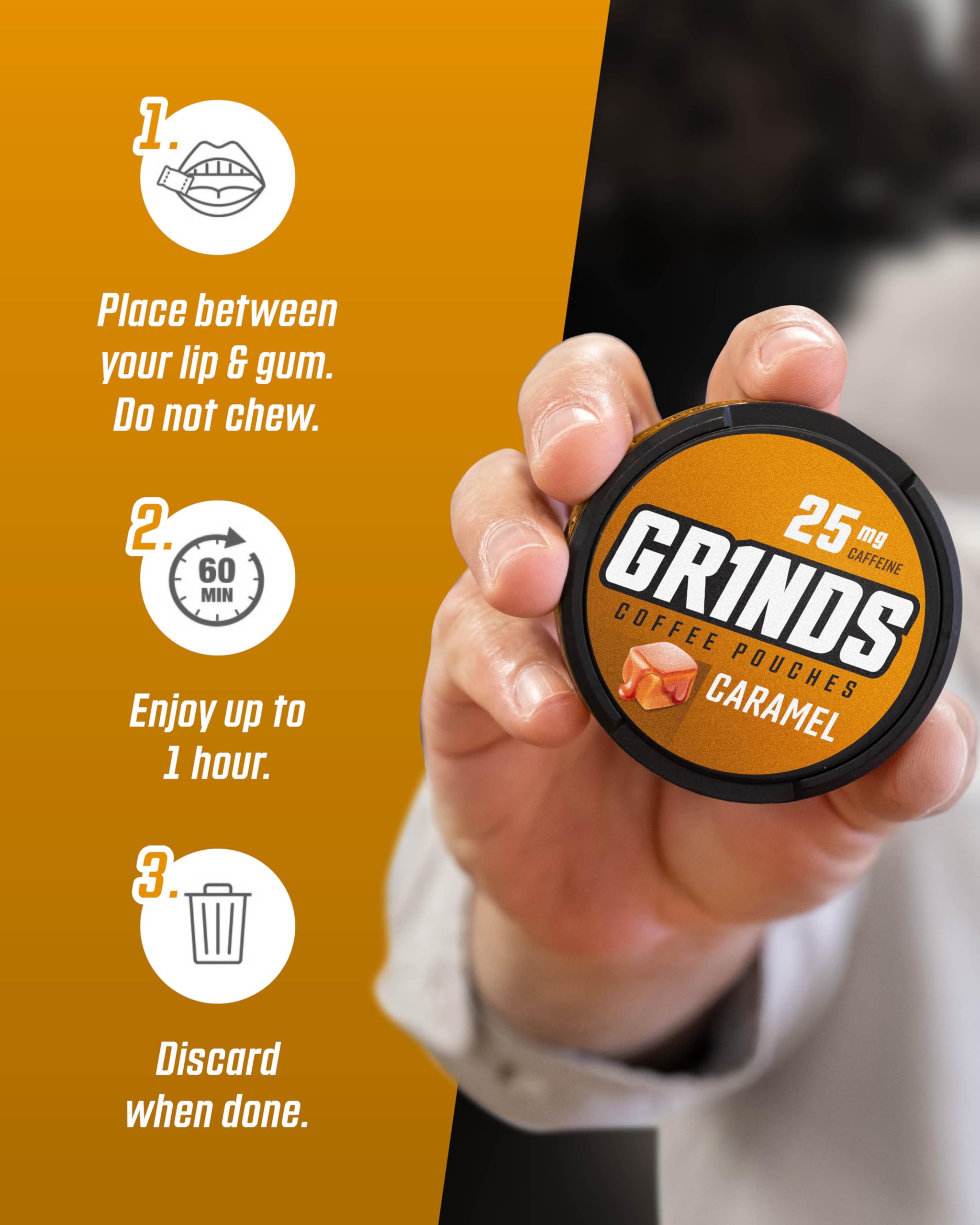 GRINDS Poche Café Caramel – saveur caramel en déplacement.