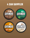 GRINDS gros plan du sachet café, arôme riche.