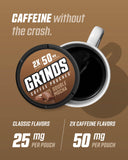 GRINDS sachets café utilisation en mouvement, énergie rapide.