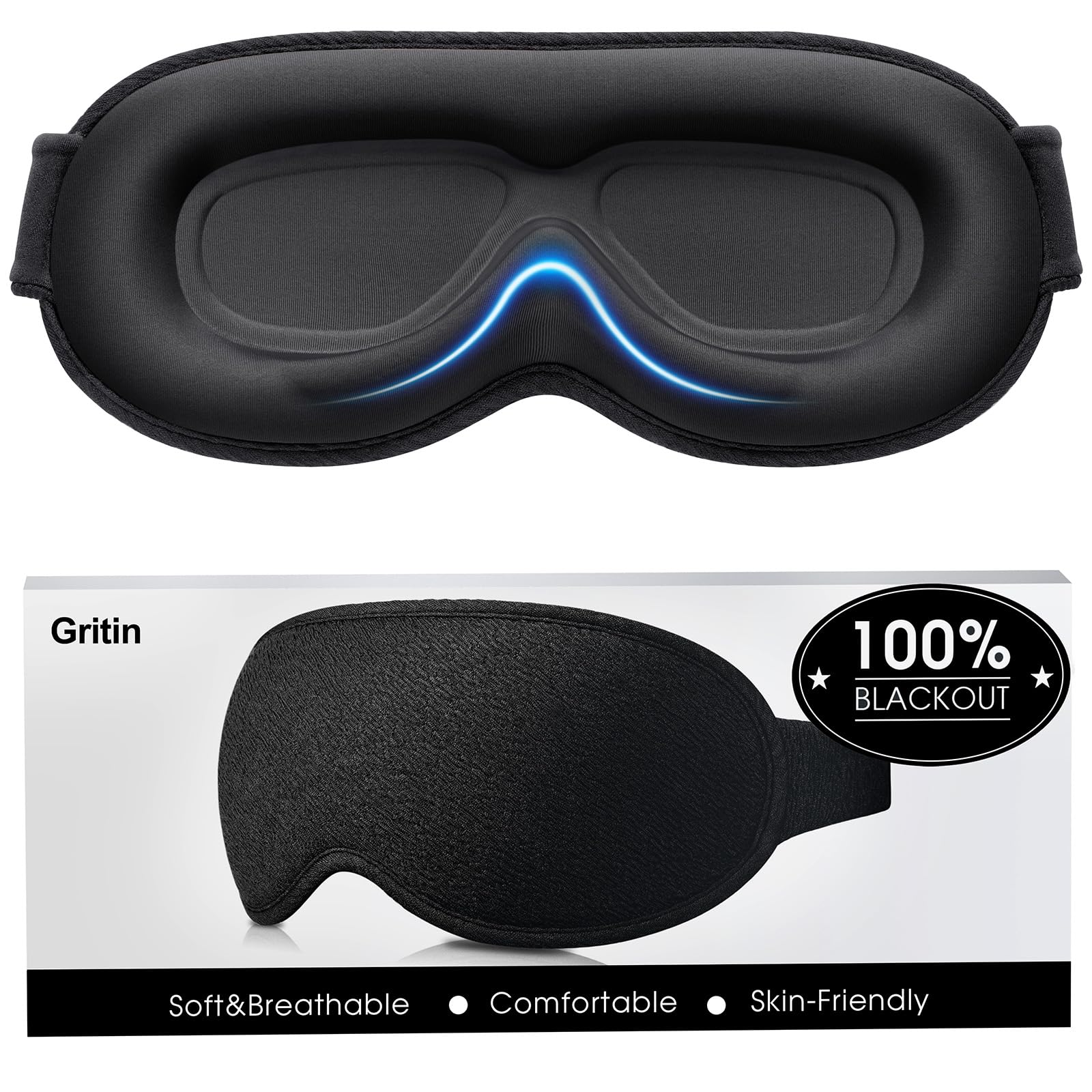 Gritin masque anti-lumière avec pont-nez flexible offrant obscurité complète.