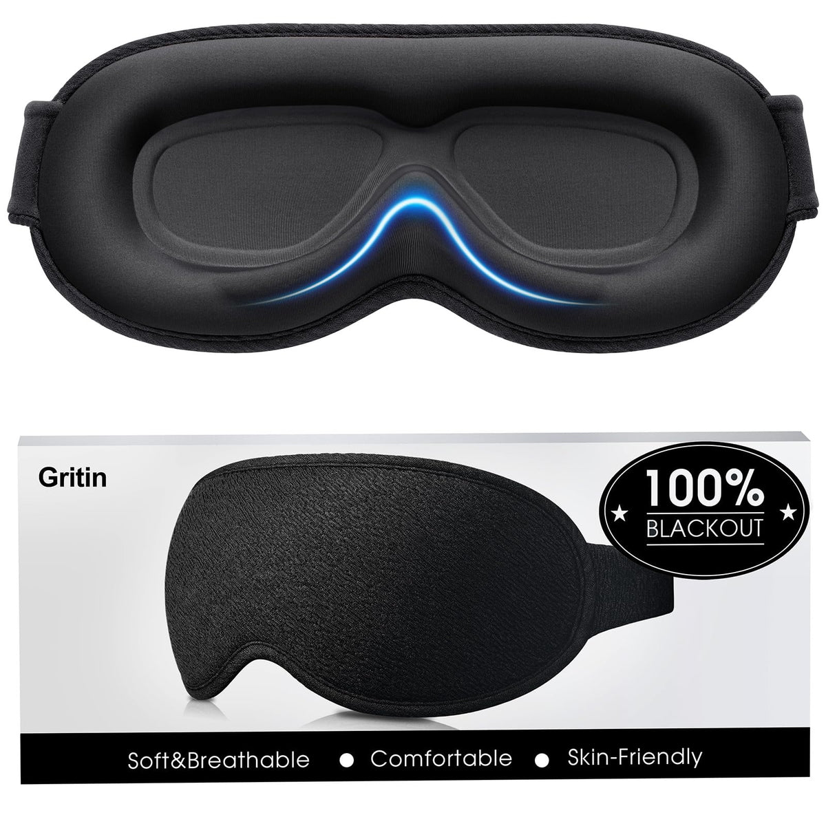 Gritin masque anti-lumière avec pont-nez flexible offrant obscurité complète.