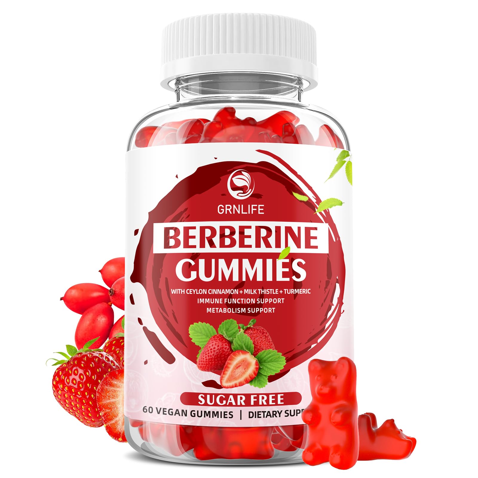 GrnLife Berberine Gummies dans une bouteille – usage quotidien et soutien immunitaire potentiel.