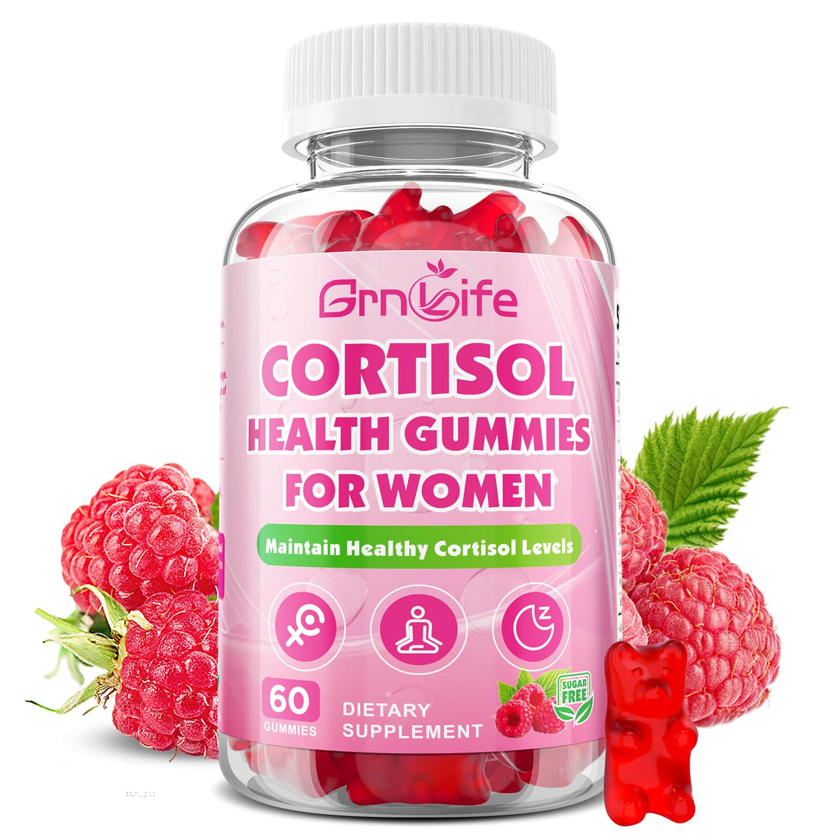 GrnLife cortisol-framboise : gomme douce pour relaxation légère.