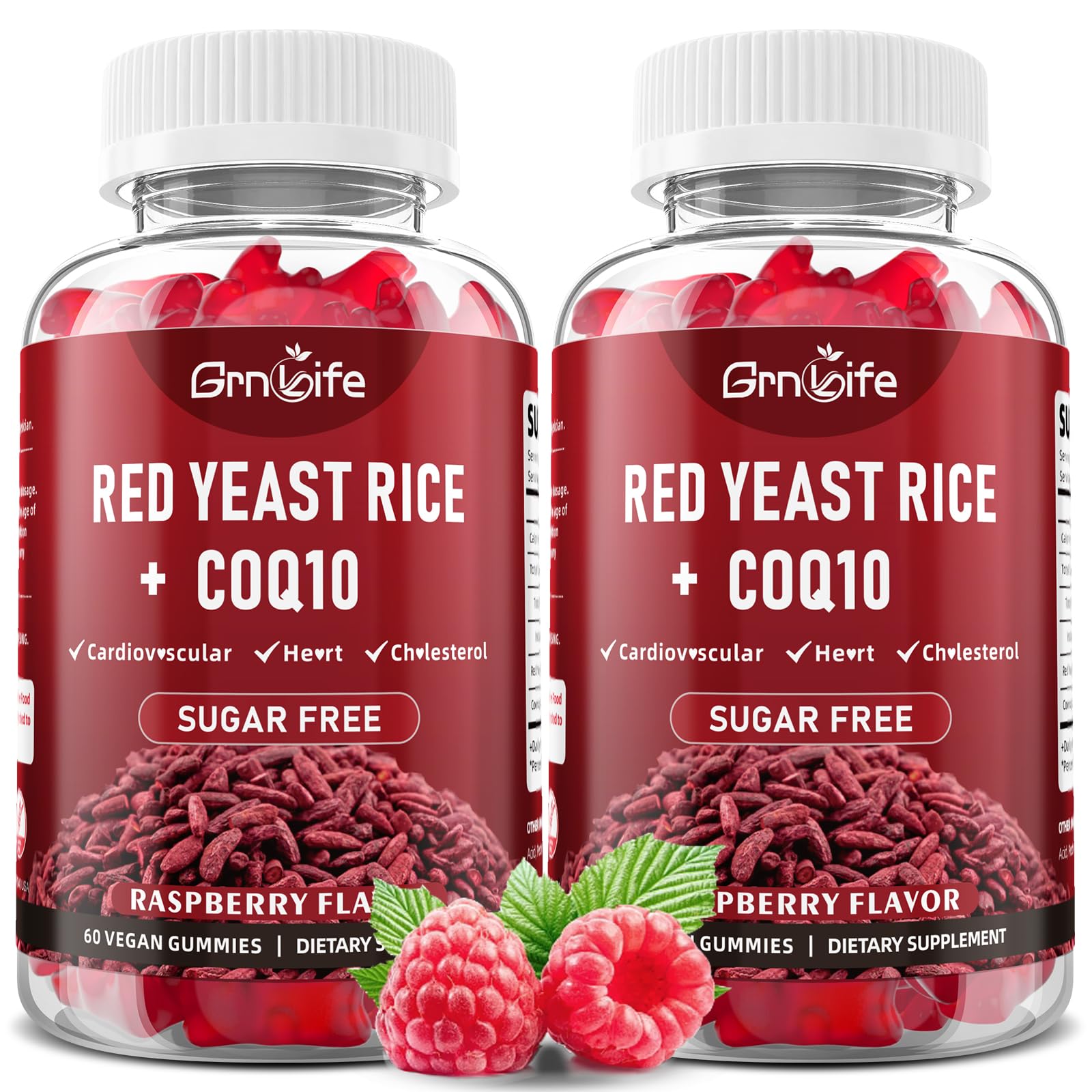 Gommes GrnLife en bouteille, saveur framboise naturelle et sans sucre.