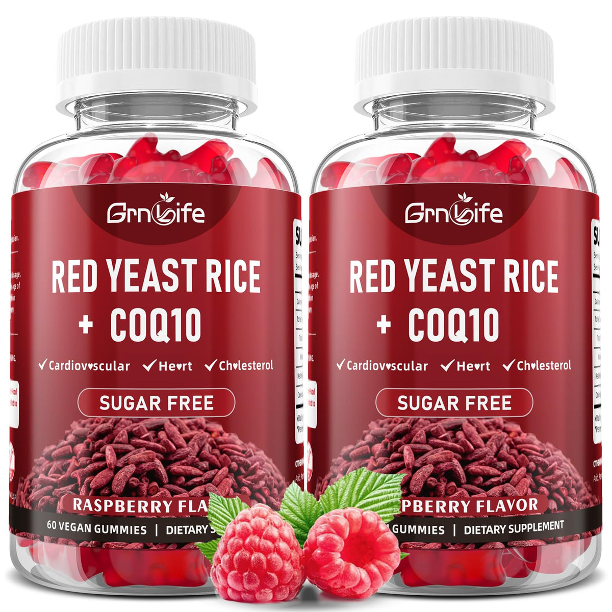 Gommes GrnLife en bouteille, saveur framboise naturelle et sans sucre.